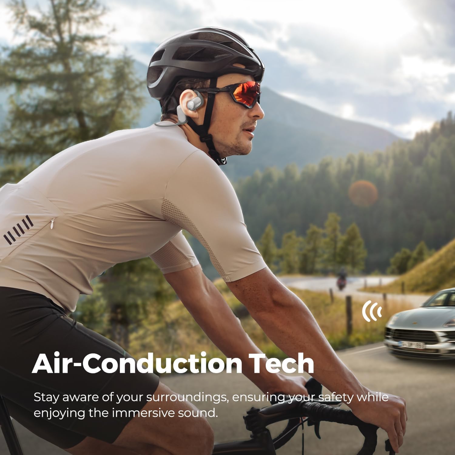 SoundPEATS RunFree Air Conduction Wireless Earbuds - Bluetooth 5.3 Open-Ear Headphones, IPX4 Sweatproof, 16.2mm Driver, 4 Mics, 14H Battery, Low Latency Game Mode - Perfect for Running, Gym Workouts & Outdoor Sports