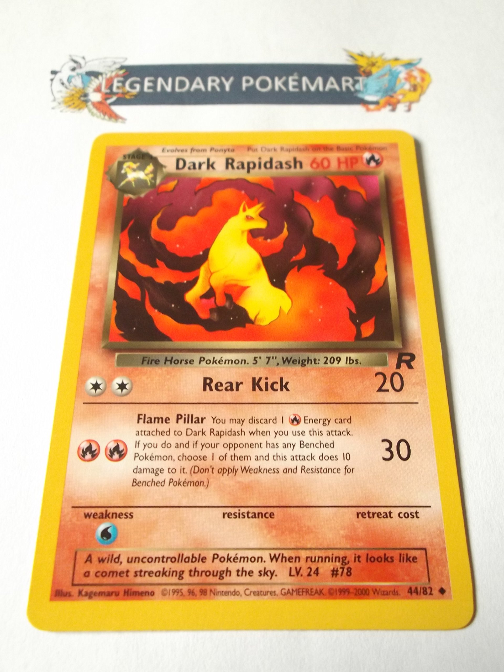 Dark Rapidash Pokemon Card - Team Rocket Expansion Set #44 - Rare Collectible Toy for Trading Card Game Battles & Display
