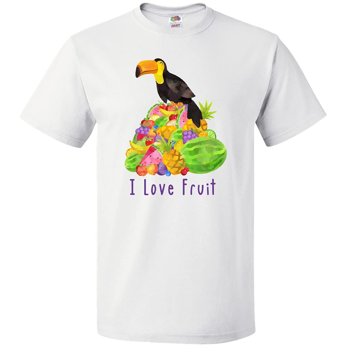Inktastic I Love Fruit Toucan Graphic T-Shirt - Soft Cotton Tee for Women & Men - Fun Tropical Bird Shirt for Summer, Vacation & Casual Wear
