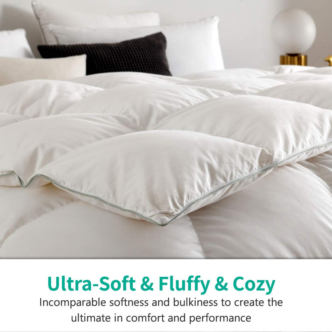 Luxury Oversized King Down Feather Comforter - Ultra Soft Hotel Collection All Season Fluffy Duvet Insert - 120x98 Inches White - Perfect for Bedroom, Guest Room & Luxury Hotel Decor