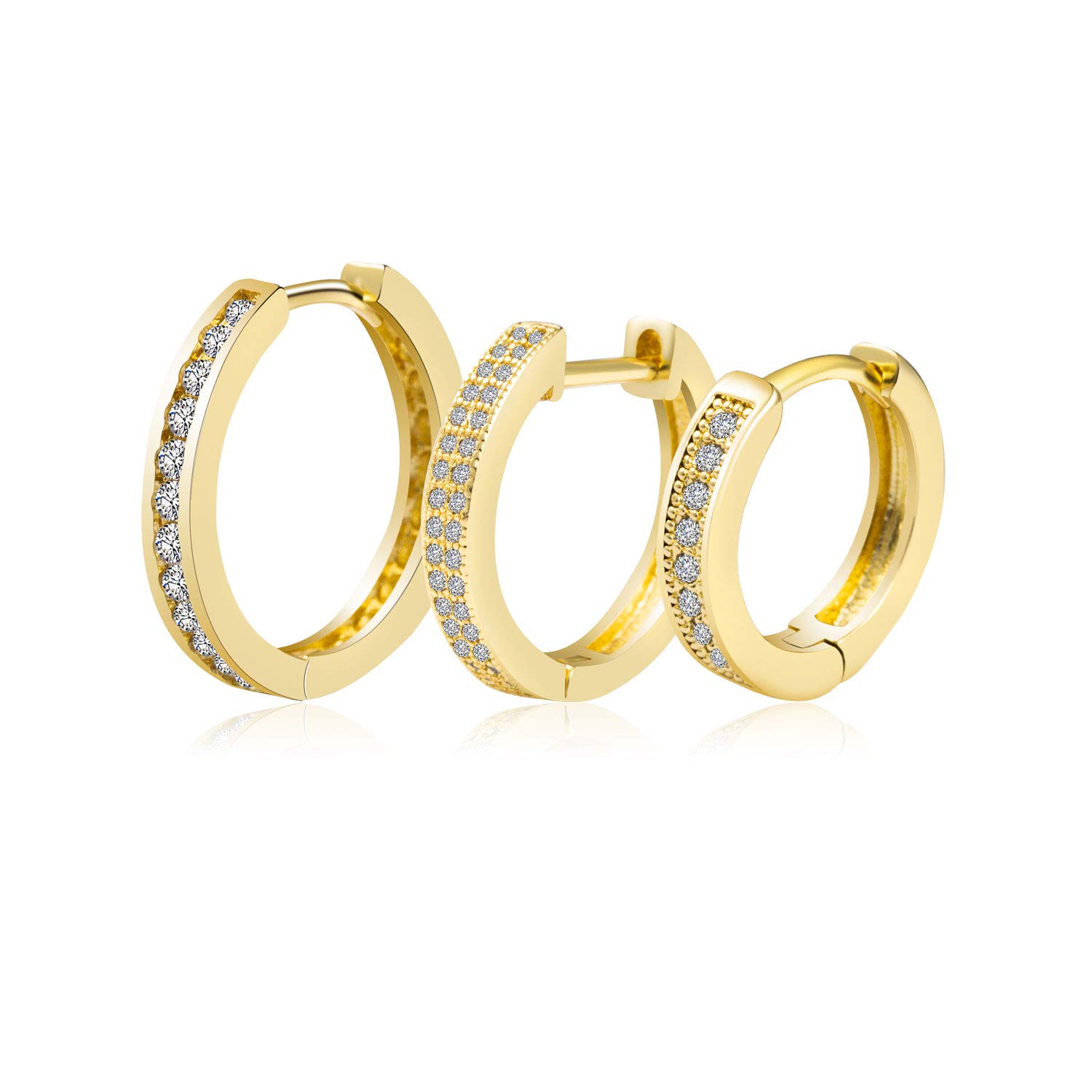 SEENI 3-Pack Cubic Zirconia Huggie Hoop Earrings for Women - Sterling Silver CZ Stud Earrings - Trendy Minimalist Jewelry Gift for Her | Perfect for Everyday Wear, Date Night & Special Occasions