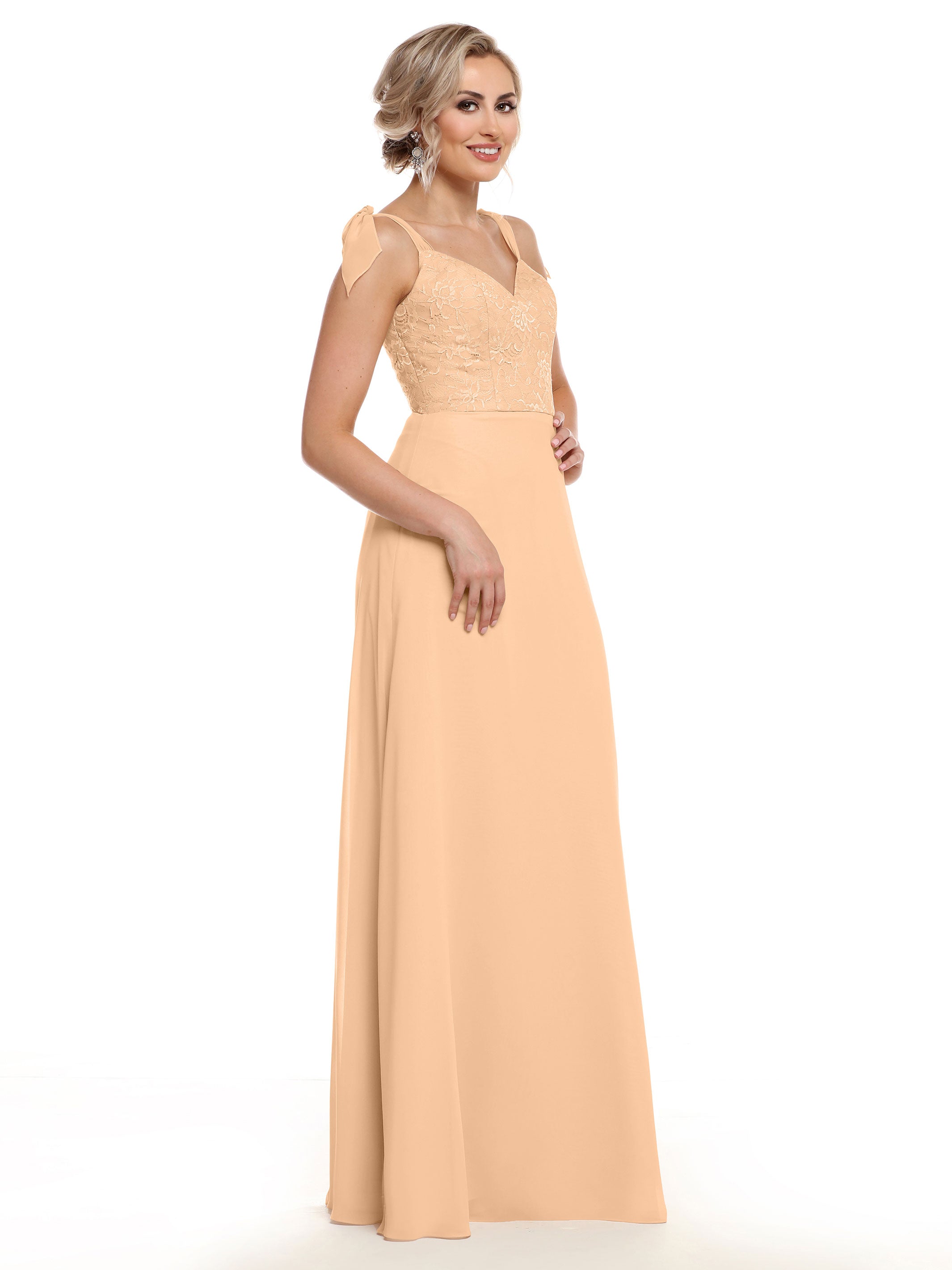 Elegant A-Line Bridesmaid Dress with Lace Bodice & Tulle Ribbon Straps - Perfect for Weddings, Formal Events & Special Occasions