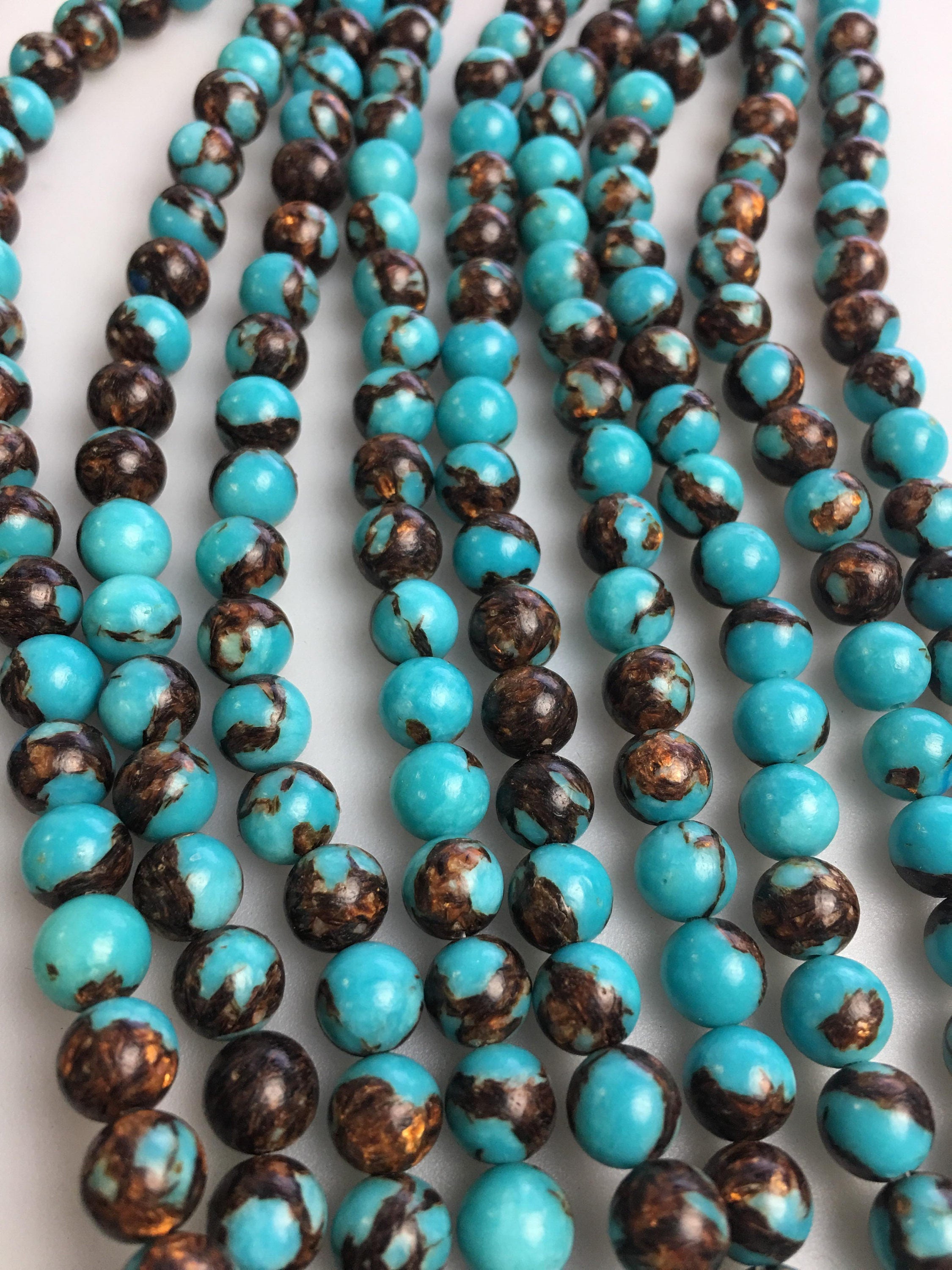 Bronzite Turquoise Smooth Round Beads 4mm 6mm 8mm 10mm 15.5 Inch Strand - Natural Stone Beads for Jewelry Making, DIY Bracelets, Necklaces & Craft Projects