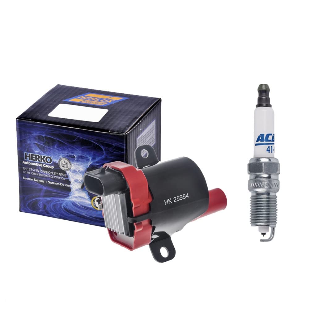 AD Auto Parts Ignition Coil Pack - 1 Herko Automotive B045HE Ignition Coil + 1 OEM 41-962 Platinum Spark Plug Compatible with 1999-2007 Chevrolet Silverado, Tahoe, Suburban & GMC Sierra, Yukon - Perfect for Engine Performance & Tune-Up