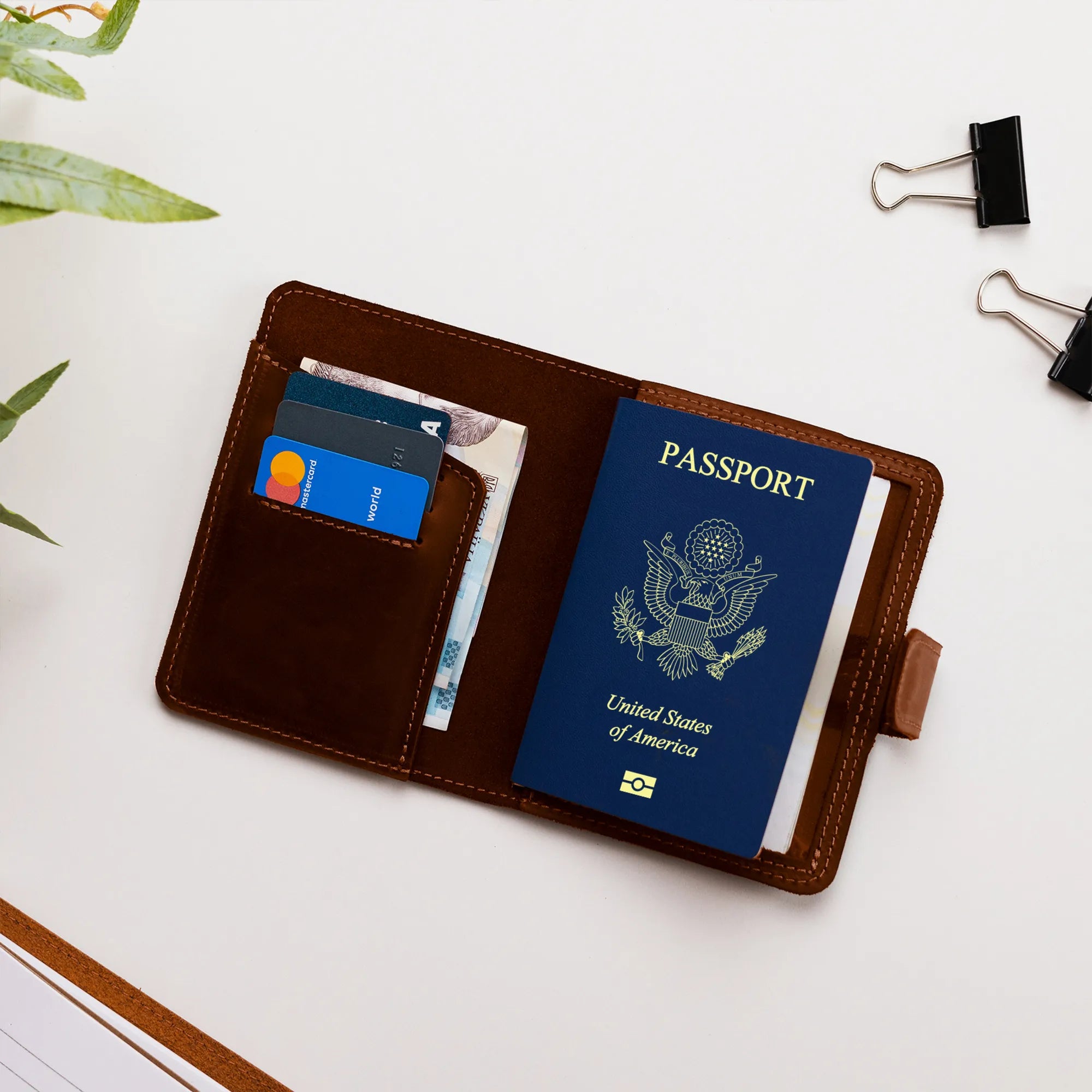 Genuine Leather Passport Holder Wallet - RFID Blocking Travel Organizer for Men & Women - Perfect for Airports, Business Trips, and International Travel