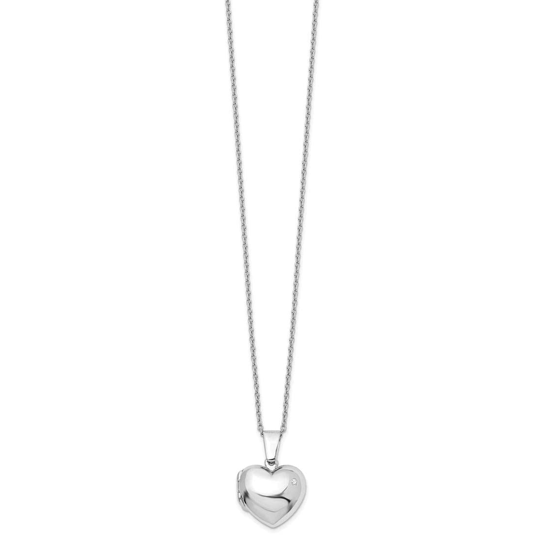 925 Sterling Silver White Ice Heart Locket Pendant Necklace with 18
