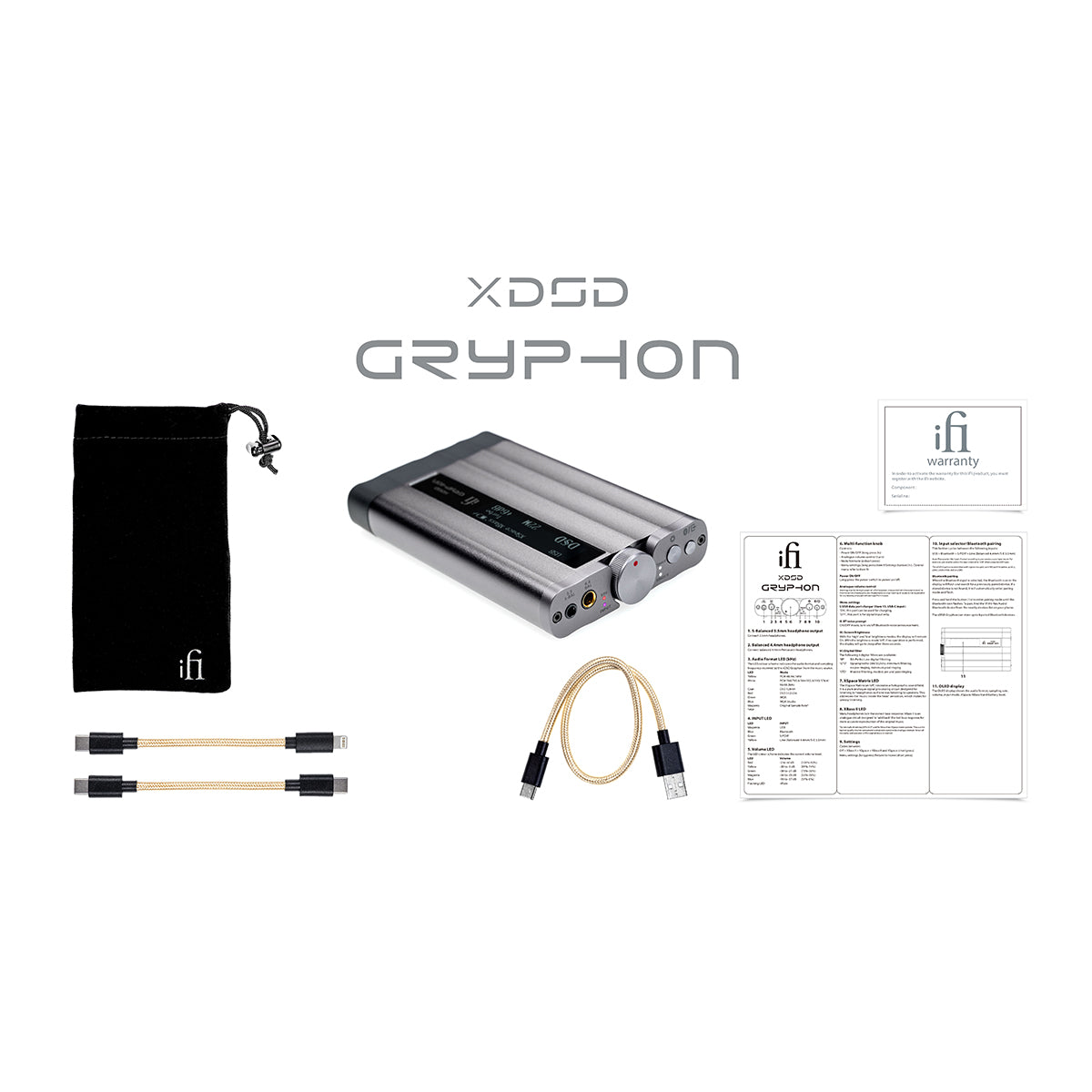 iFi xDSD Gryphon Portable USB Bluetooth Headphone Amplifier & DAC (Open Box) - High-Resolution Audio for Travel, Home & Studio Use
