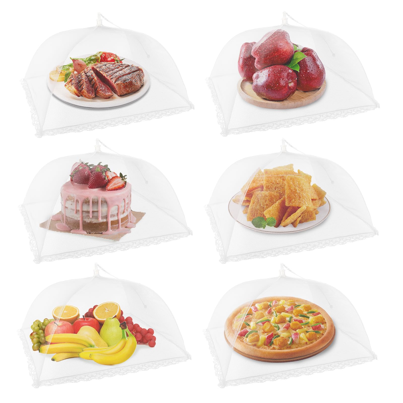NEPAK 6 Pack Large 17x17 Inch Pop-Up Mesh Food Covers for Outdoor BBQ, Picnics, Parties - Reusable & Collapsible Food Tents to Protect Against Bugs and Dust - Perfect for Backyard, Camping, and Beach Gatherings