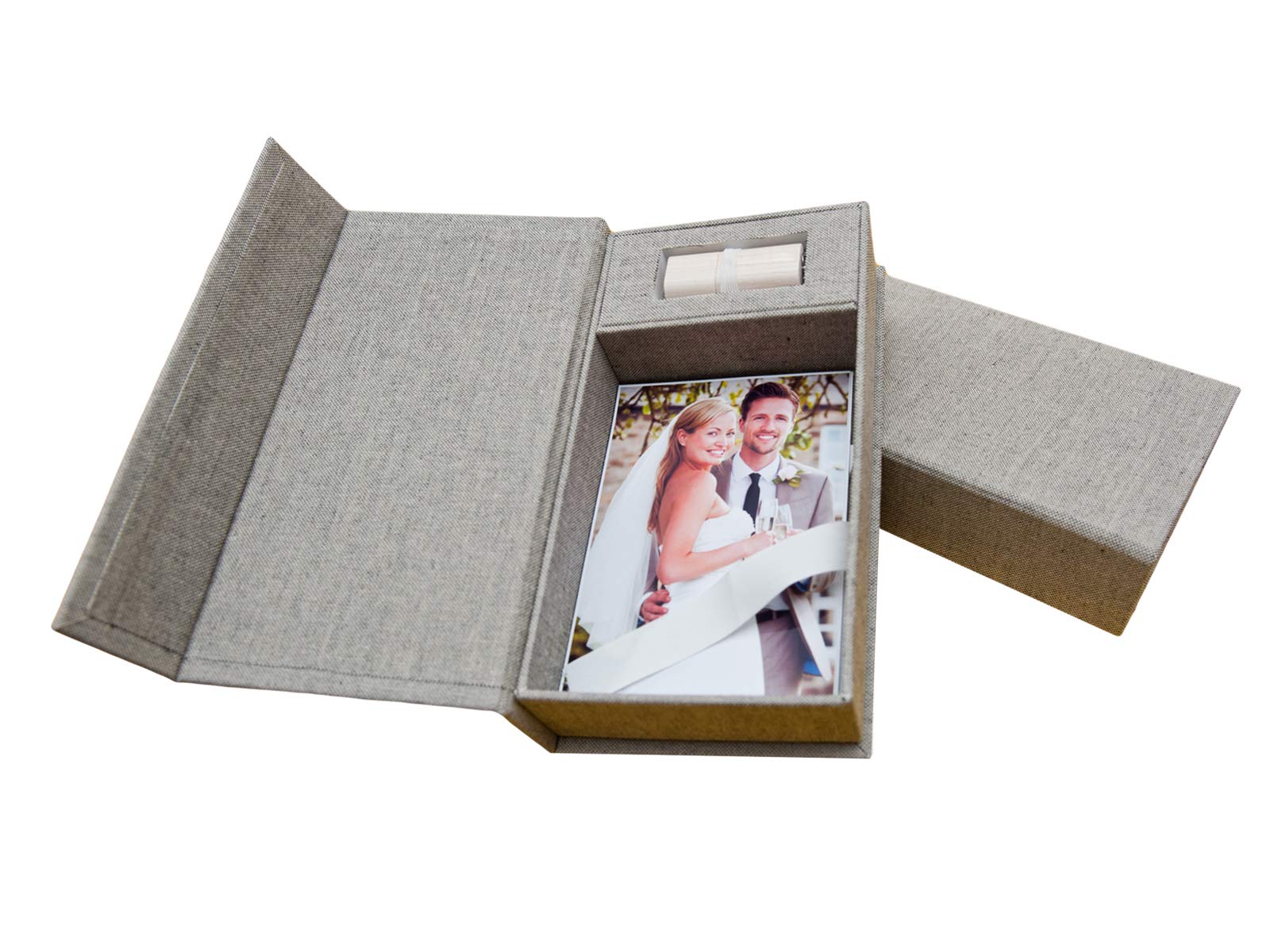 Elegantdisk Wedding USB Storage Box - Grey Linen Photo Keepsake Box for Bridal Shower, Anniversary & Special Occasions (USB Flash Drive Not Included)