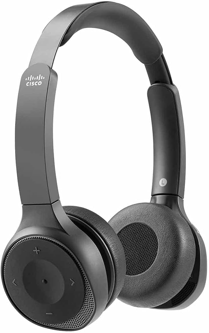 Cisco HS-WL-730 Wireless Bluetooth Headset - Dual On-Ear Headphones with HD Audio, USB-A Adapter & 3.5mm Cable - Carbon Black (Includes Carrying Case & 1-Year Warranty) - Perfect for Office Calls, Remote Work & Online Meetings