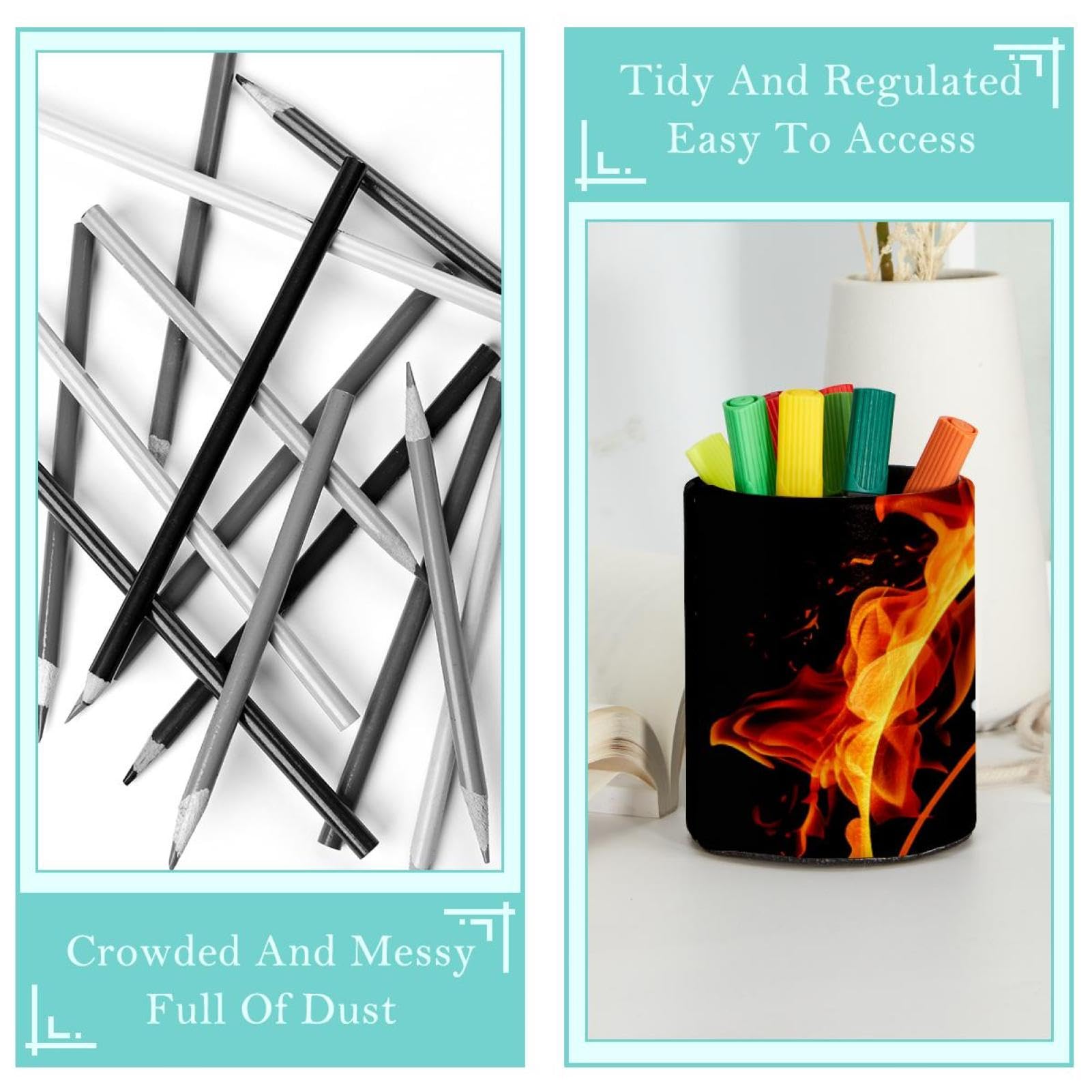 Desk Pen Holder & Pencil Organizer - American Football Themed Fire Design Office Supplies for Home, School, or Workplace Organization