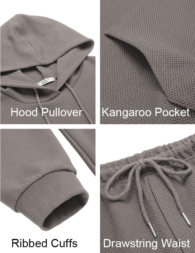 COOFANDY Men's 2-Piece Waffle Hoodie Tracksuit Set - Breathable Jogging Suit for Running, Gym & Casual Wear | Athletic Sweatsuit for Men