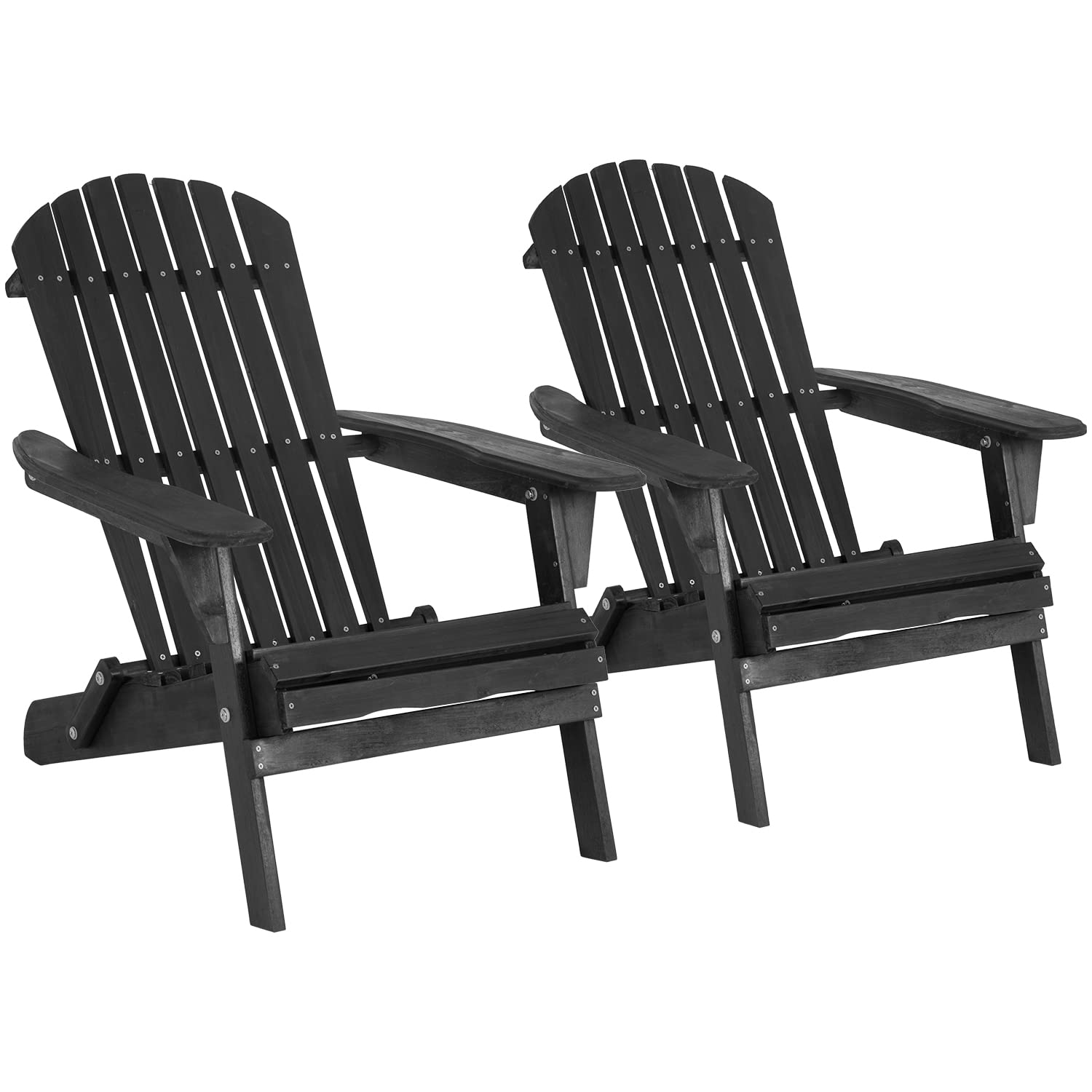 FDW Folding Adirondack Chair Set of 2 - Weather Resistant Pinewood Outdoor Chairs for Patio, Garden, Lawn, Backyard, Deck, Pool & Beach - Perfect for Relaxing, Sunbathing and Outdoor Gatherings