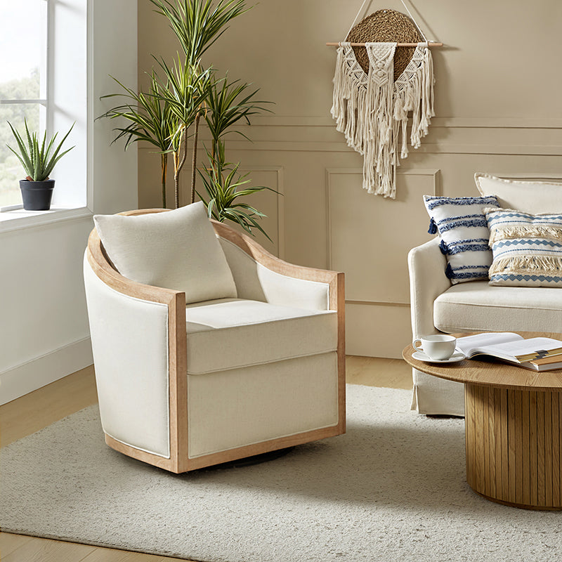 Farmhouse Swivel Chair with Toss Pillows - Percy Jess Cozy Accent Chair for Living Room, Bedroom & Reading Nook - Perfect for Relaxing and Home Decor