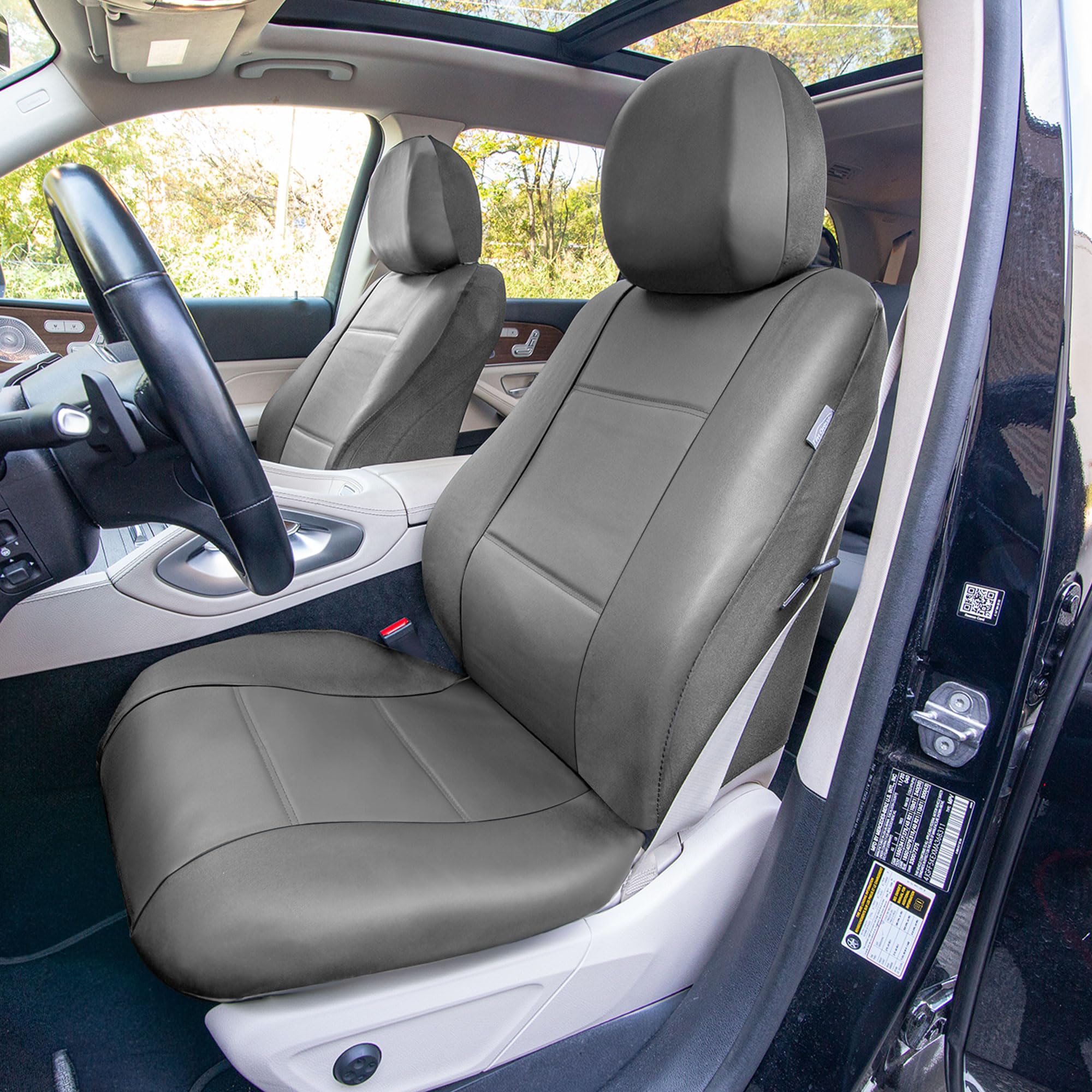Premium FH Group PU Leather Car Seat Covers - Universal Fit Front Set (Gray) for Cars, Trucks & SUVs | Durable Automotive Interior Accessories with Gift | Perfect for Daily Commute, Road Trips & Vehicle Protection