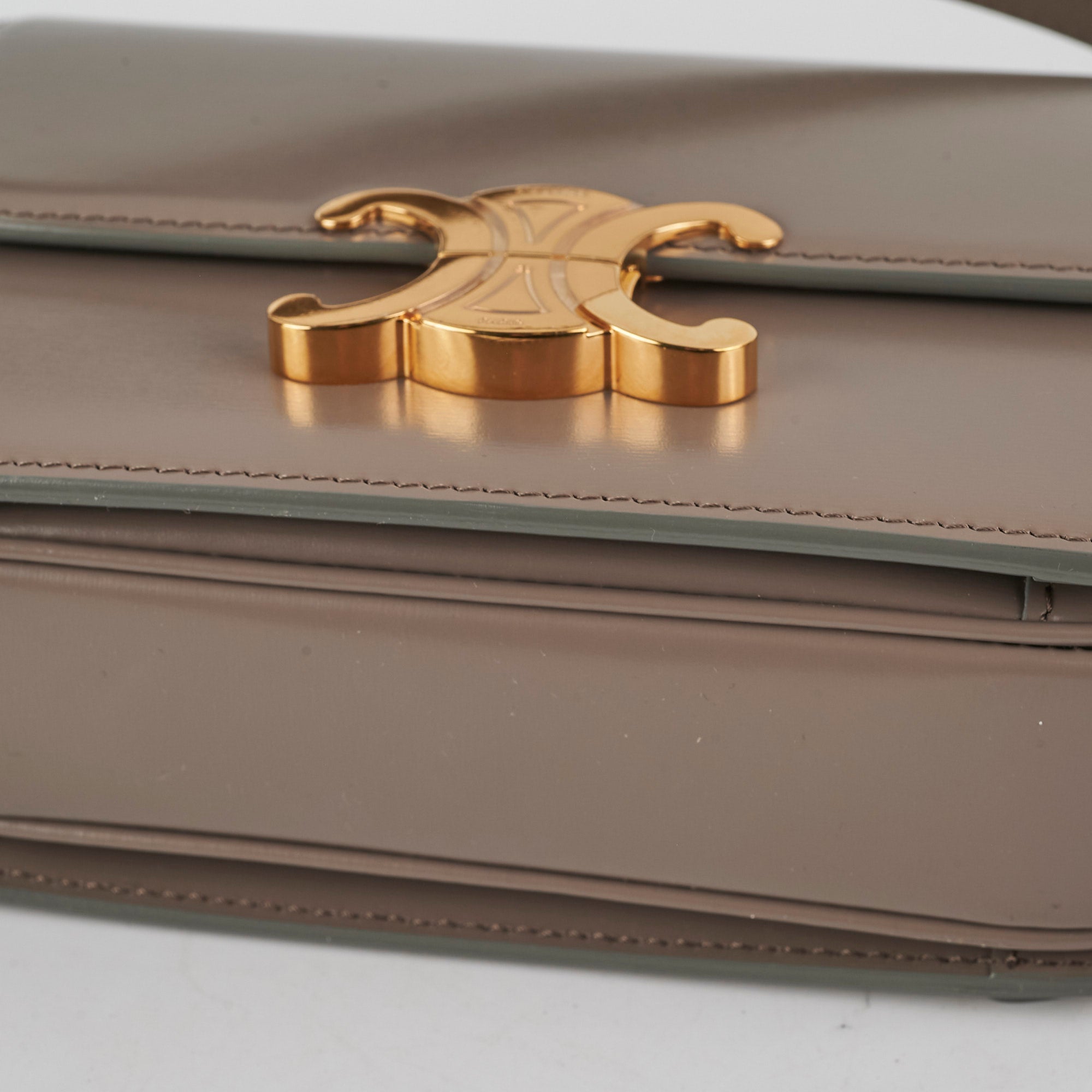 Celine Teen Triomphe Handbag in Shiny Calfskin Leather (Pebble Color) - Perfect for Everyday Use, Work & Special Occasions