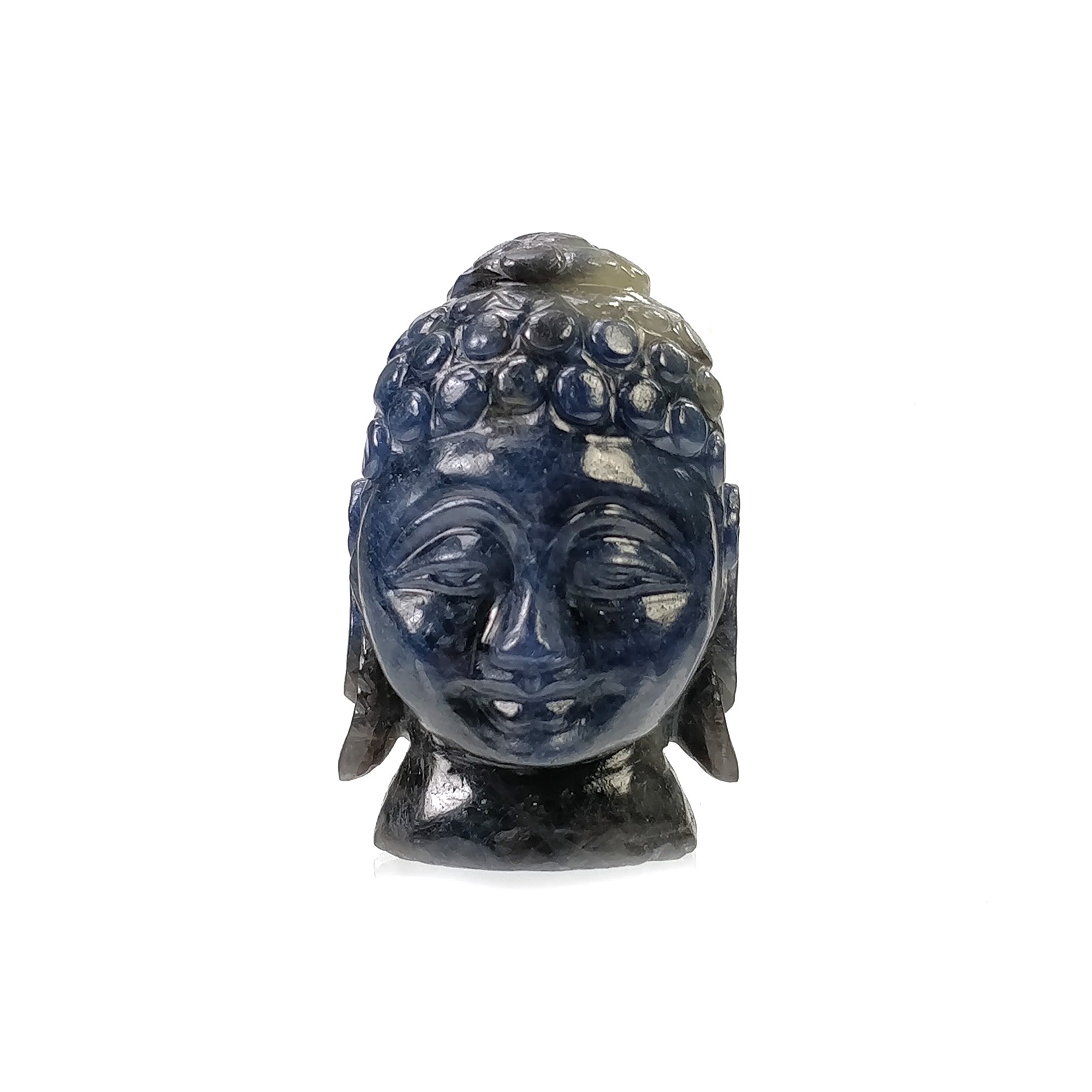 445.65cts Natural Blue Sapphire Buddha Statue - Hand Carved Untreated Gemstone Sculpture 50x31mm | Meditation Decor, Spiritual Gift, Home Altar Centerpiece