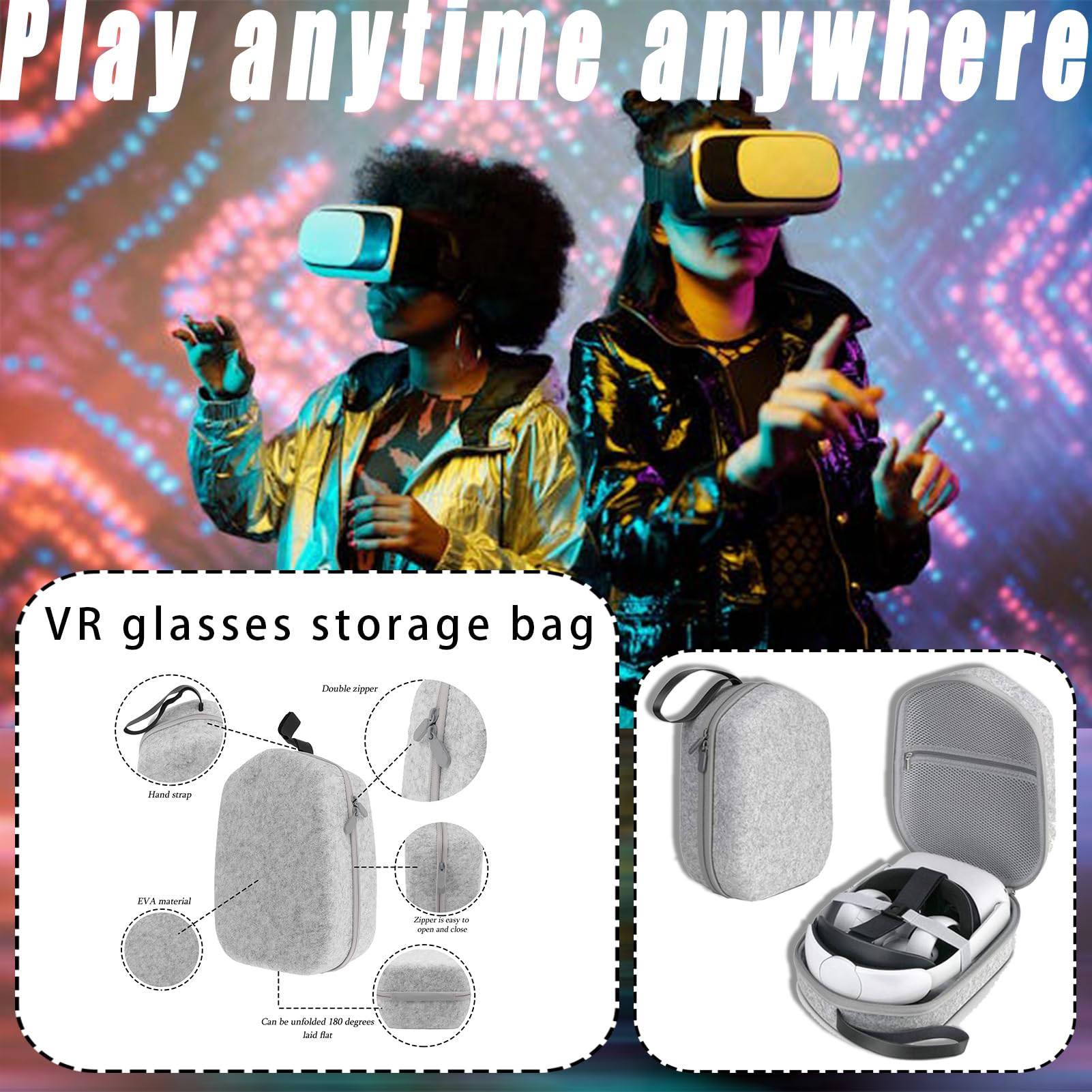 Premium VR Glasses Storage Case - Anti-Scratch EVA Hard Shell Travel Organizer for Oculus Quest 2 Headset - Portable Protective Box for Gaming, Home Storage & Travel Accessories