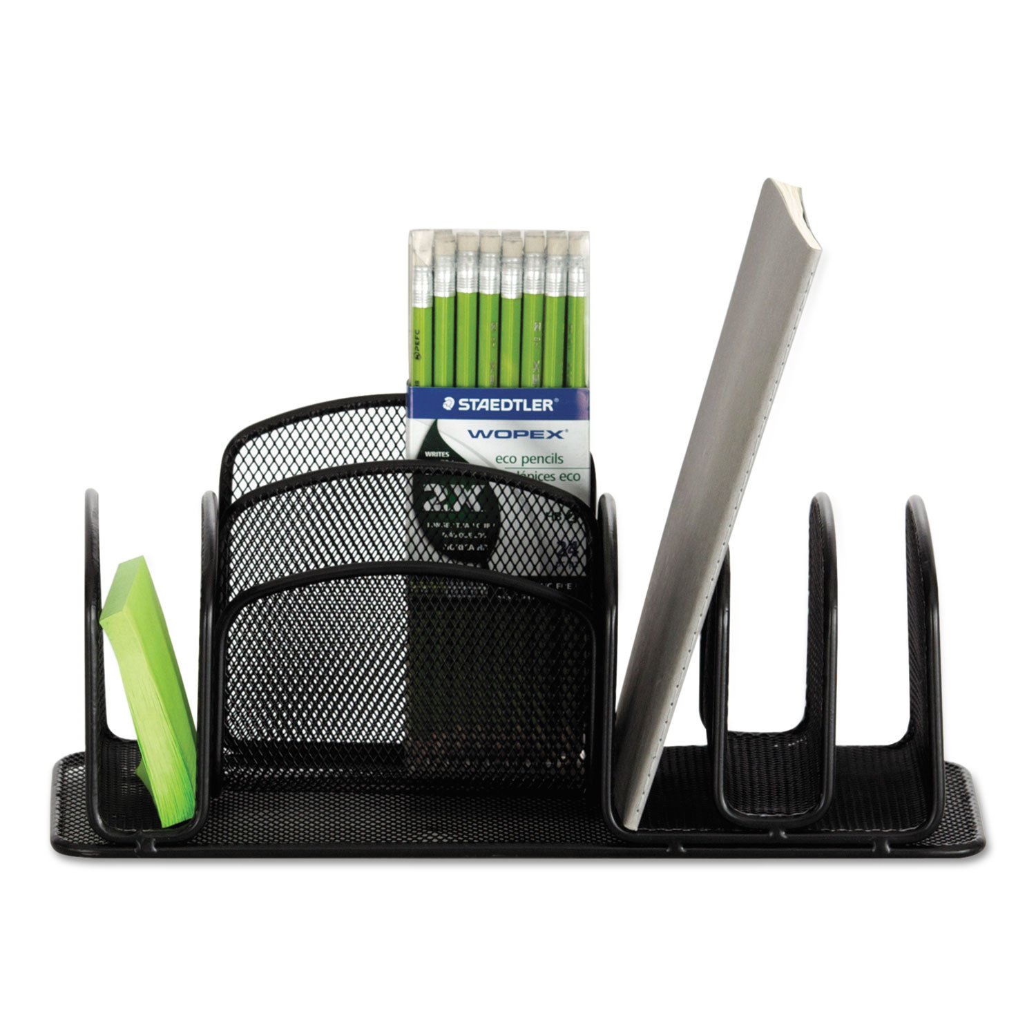 Safco Products ORGNZR Onyx DLX Black Desk Organizer - Stylish Office & Home Storage Solution for Pens, Paper Clips & Supplies