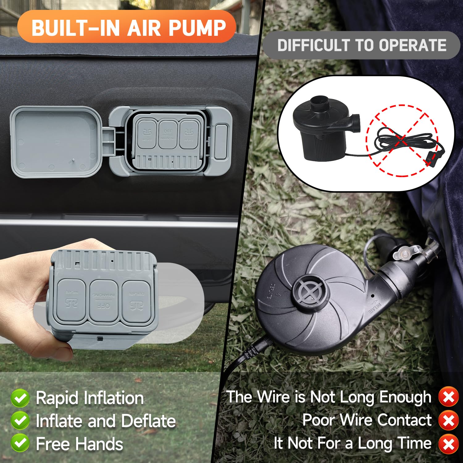 Umbrauto Truck Bed Air Mattress for 6-6.5ft Full Size Short Beds - Rechargeable Built-in Air Pump for Easy Inflation & Deflation - Perfect for Camping, Road Trips & Outdoor Adventures
