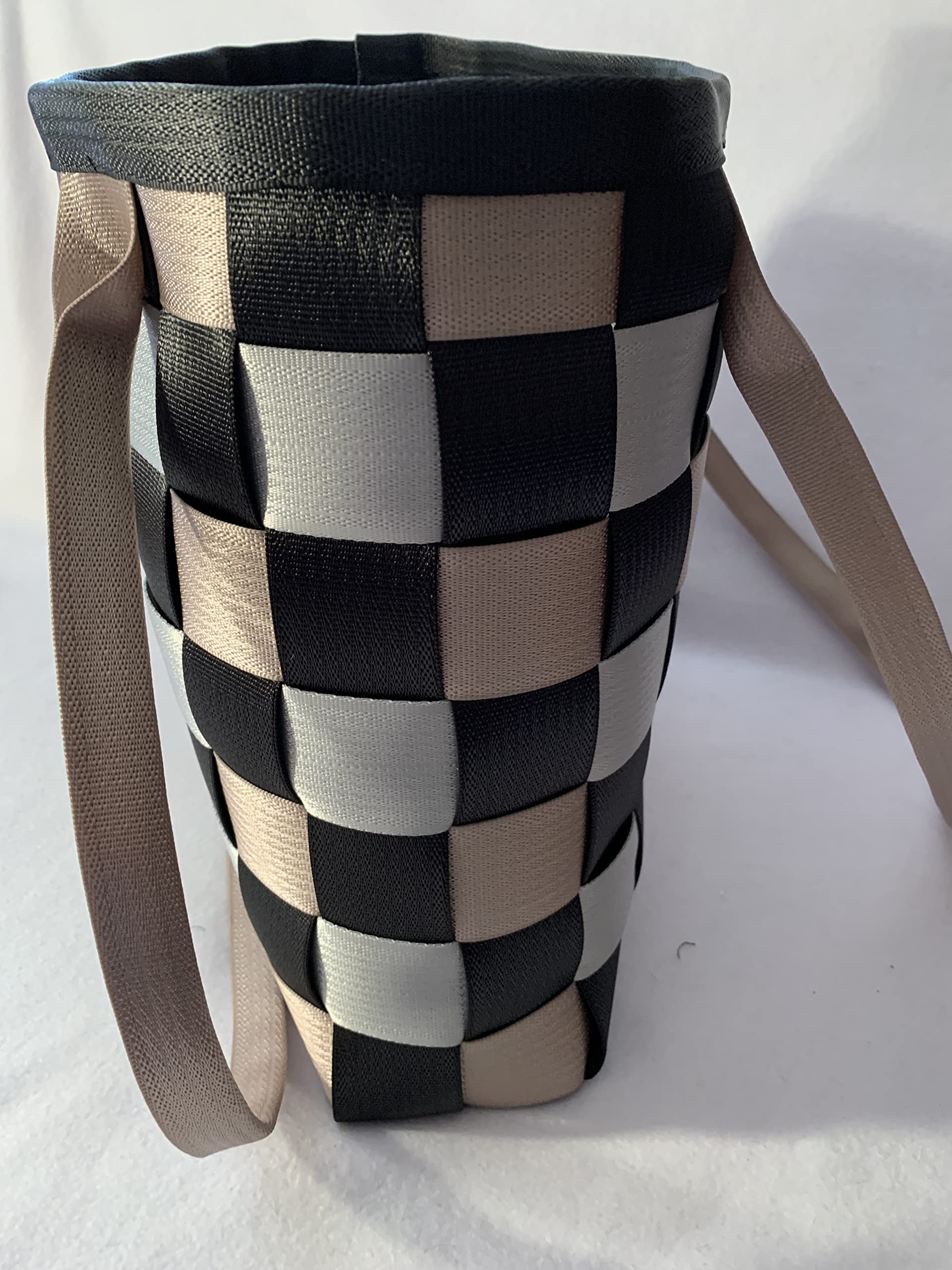 Large Seat Belt Tote Bag - Black/Silver/Tan Weave Style - Extra Large Durable Washable Handbag for Women - Perfect for Work, Travel & Everyday Use