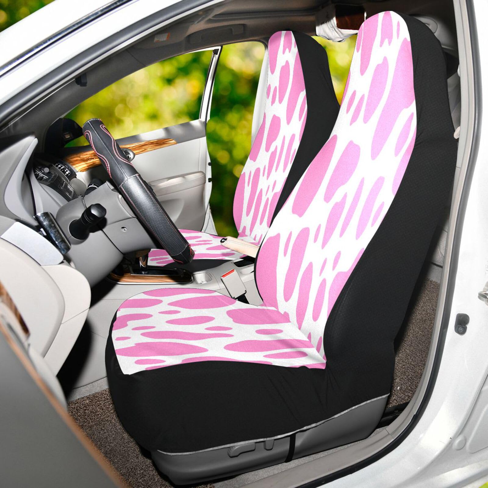Pink Cow Print Non-Slip Water Resistant Breathable Car Seat Cover Protector - Universal Fit for SUV, Auto, Truck (1 Pack) - Perfect for Road Trips, Daily Commute & Pet Protection
