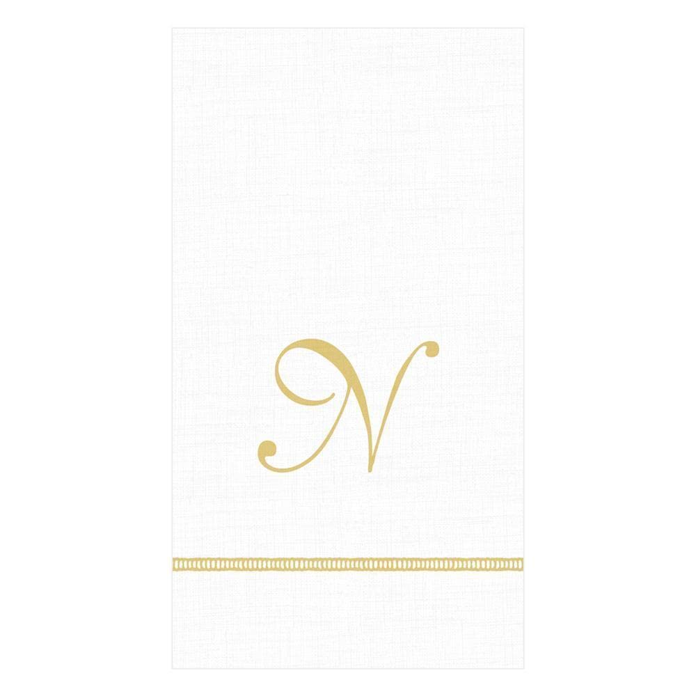 Caspari Hemstitch Script Paper Guest Towels - Letter N Monogram, Set of 60 Elegant Cocktail Napkins for Weddings, Parties & Bridal Showers
