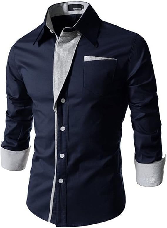 Maiyifu-GJ Men's Slim Fit Stretch Dress Shirt - Long Sleeve Button Down Formal & Casual Business Shirt with Pocket - Perfect for Office, Interviews, Weddings & Special Occasions