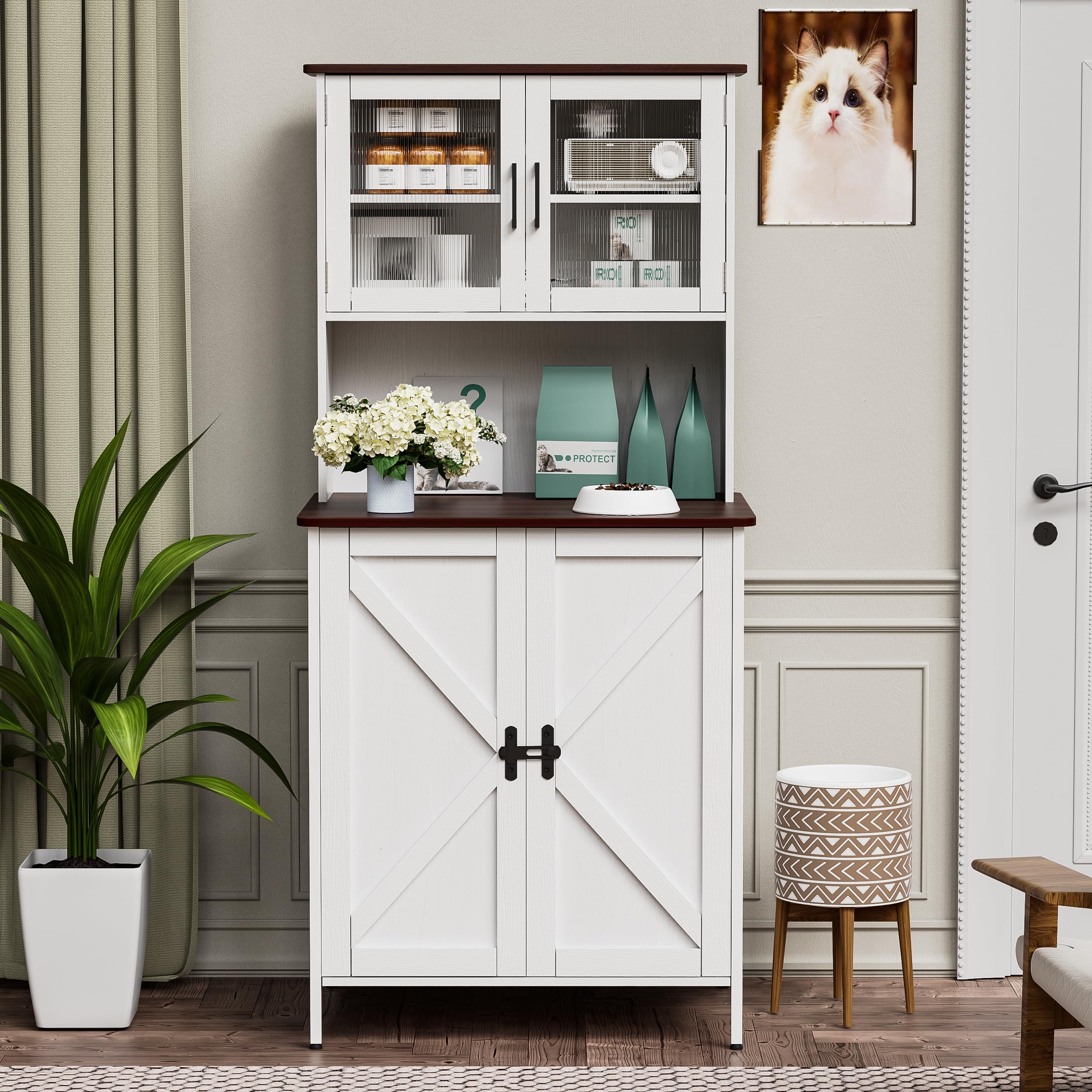 PAKASEPT Cat Litter Box Enclosure Furniture for Self-Cleaning Litter Box - Modern Litter Box Cabinet with Shelves & Doors for Large Smart Cat Toilet - Perfect for Living Room, Bedroom or Home Office Decor