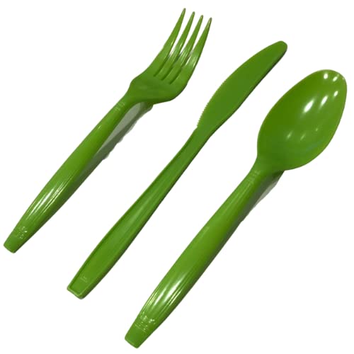 Eco-Friendly Heavy Duty Lime Green Plastic Cutlery Set - 96-Piece Forks, Knives & Spoons for Dining, Parties, BBQs, Picnics & Outdoor Events | Durable Disposable Utensils for Holidays & Catering