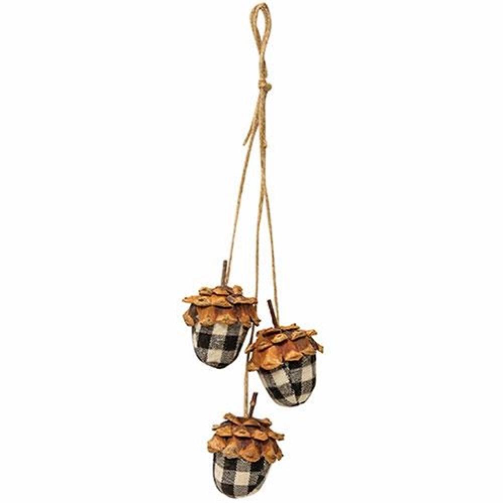Black and White Plaid Acorn Drop Ornament - Christmas Tree Decorations, Holiday Home Decor for Xmas Party & Winter Seasonal Display
