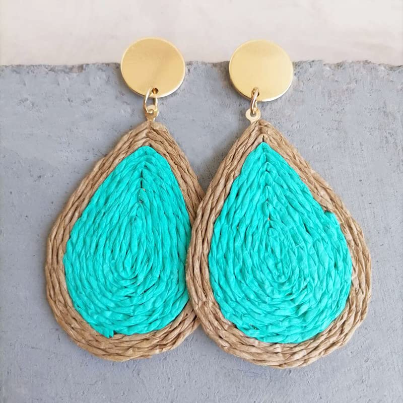 Handmade Woven Rattan Earrings for Women - Bohemian Waterdrop Raffia Dangle Earrings with Rattan Ball Disc, Perfect for Summer Beach Vacation, Boho Jewelry Gifts for Girls | Great for Festivals, Weddings & Casual Outfits