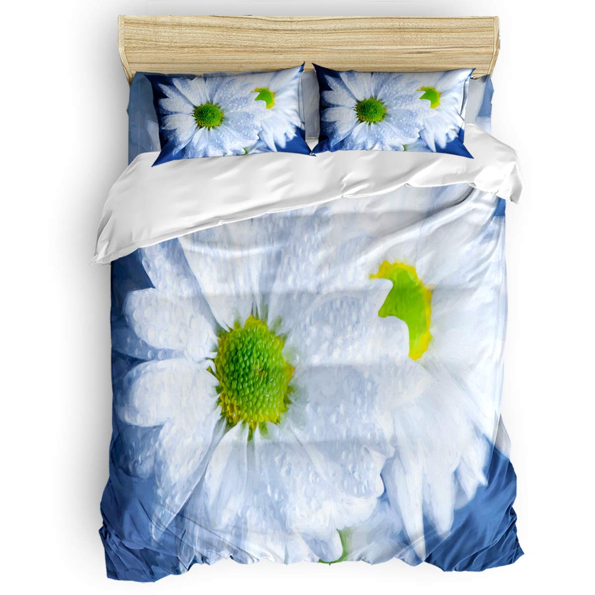 Full Size White Daisy Floral Duvet Cover Set - Blooming Fresh Nature Print Bedding with Zipper Closure & Corner Ties | Machine Washable for All Seasons | Perfect for Spring Refresh, Guest Room Decor & Cozy Bedroom Makeover