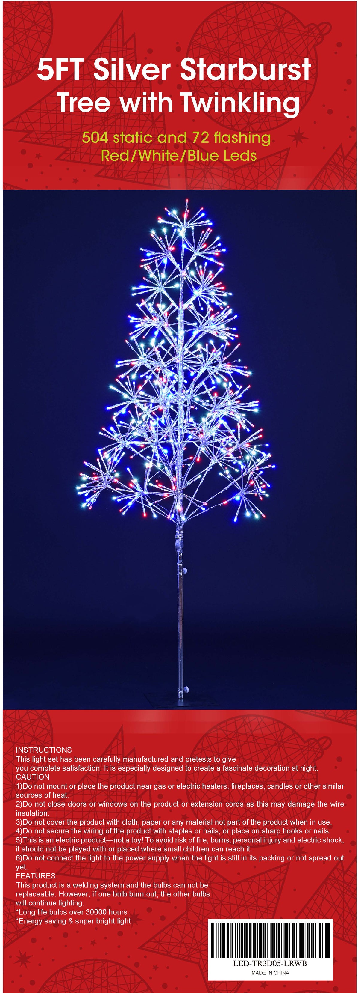 5' Red, White and Blue Patriotic Silver Christmas Tree - Perfect for Holiday Decor, 4th of July Party, and Patriotic Home Decorations