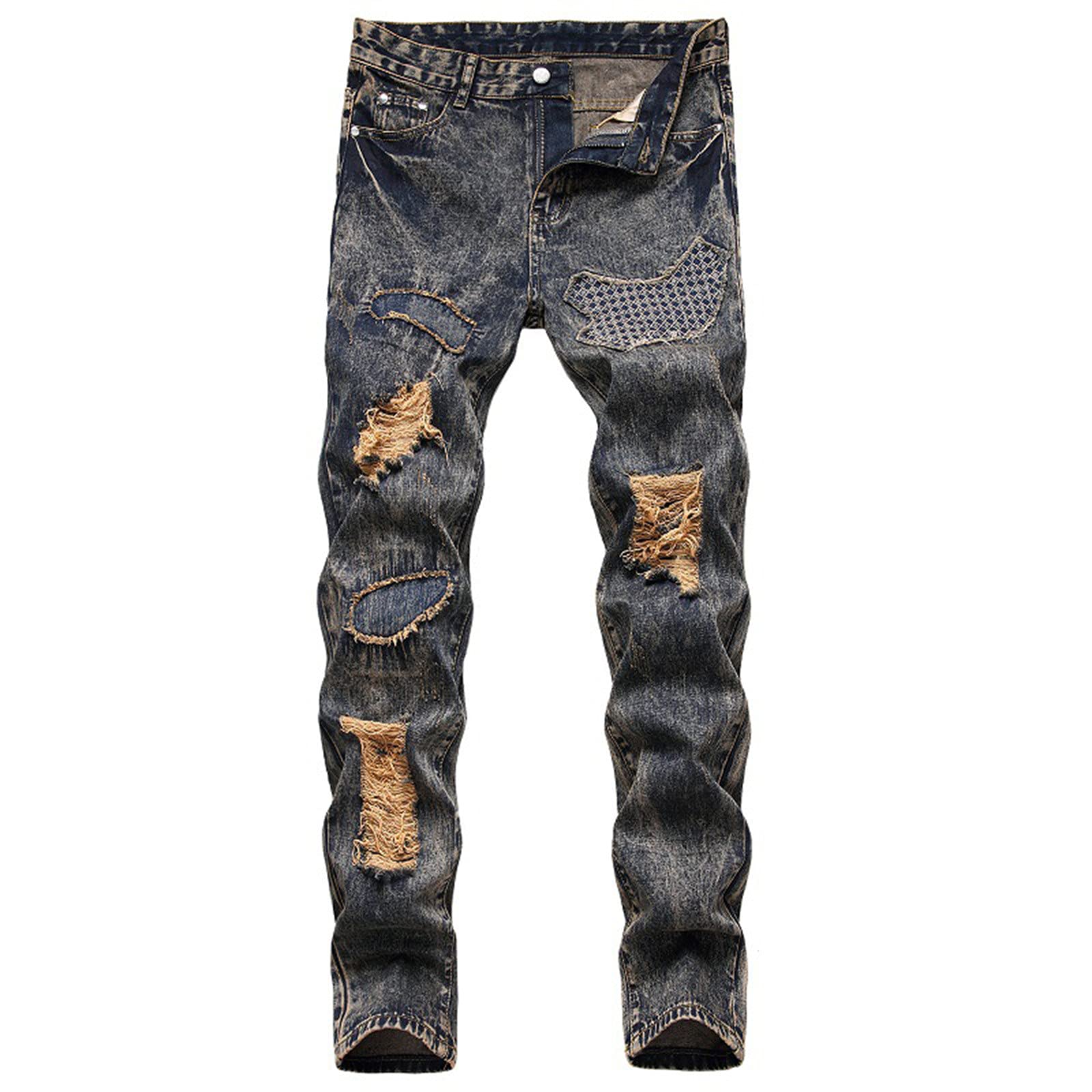Homisy Men's Ripped Jeans - Distressed Slim Straight Fit Denim Pants with Pockets | Hip Hop Fashion Streetwear for Casual Outfits & Night Out