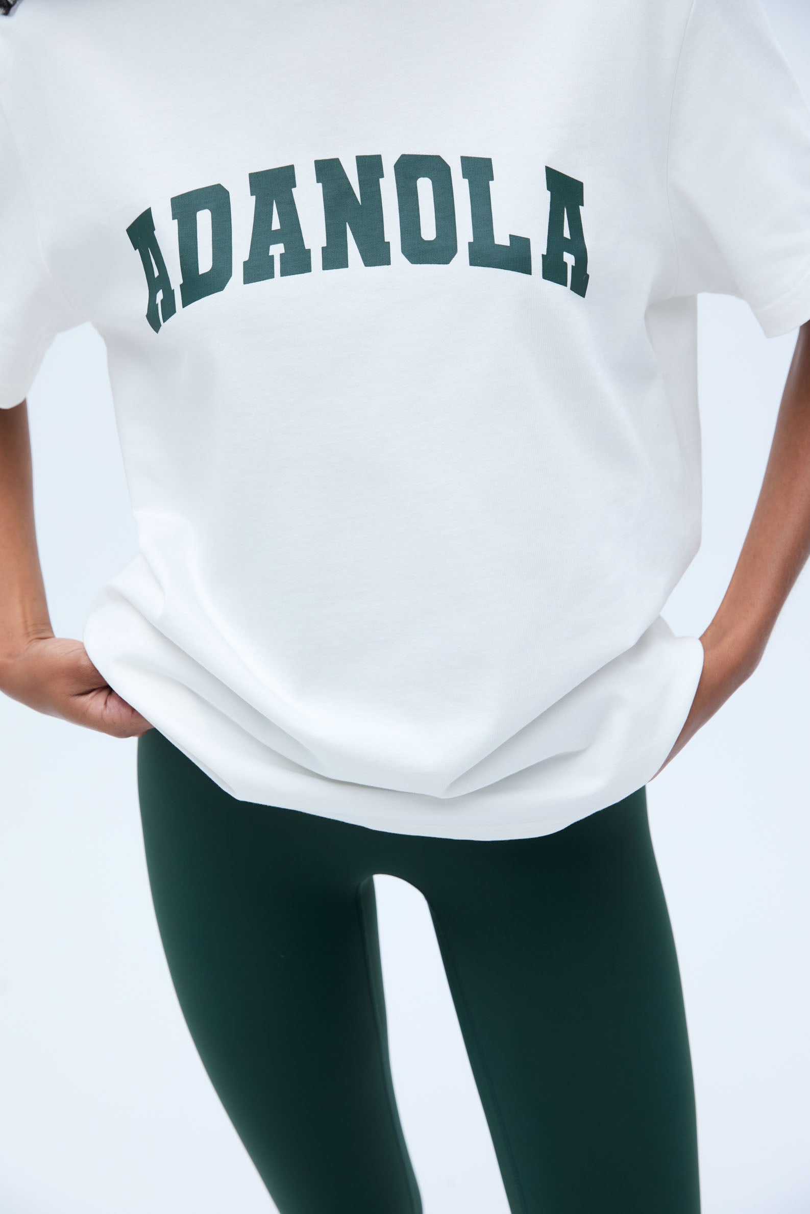 Varsity Short Sleeve Oversized T-Shirt for Women - Soft Cotton Crewneck Tee in White/Pine Green - Casual Streetwear for Everyday Wear & College Style Outfits