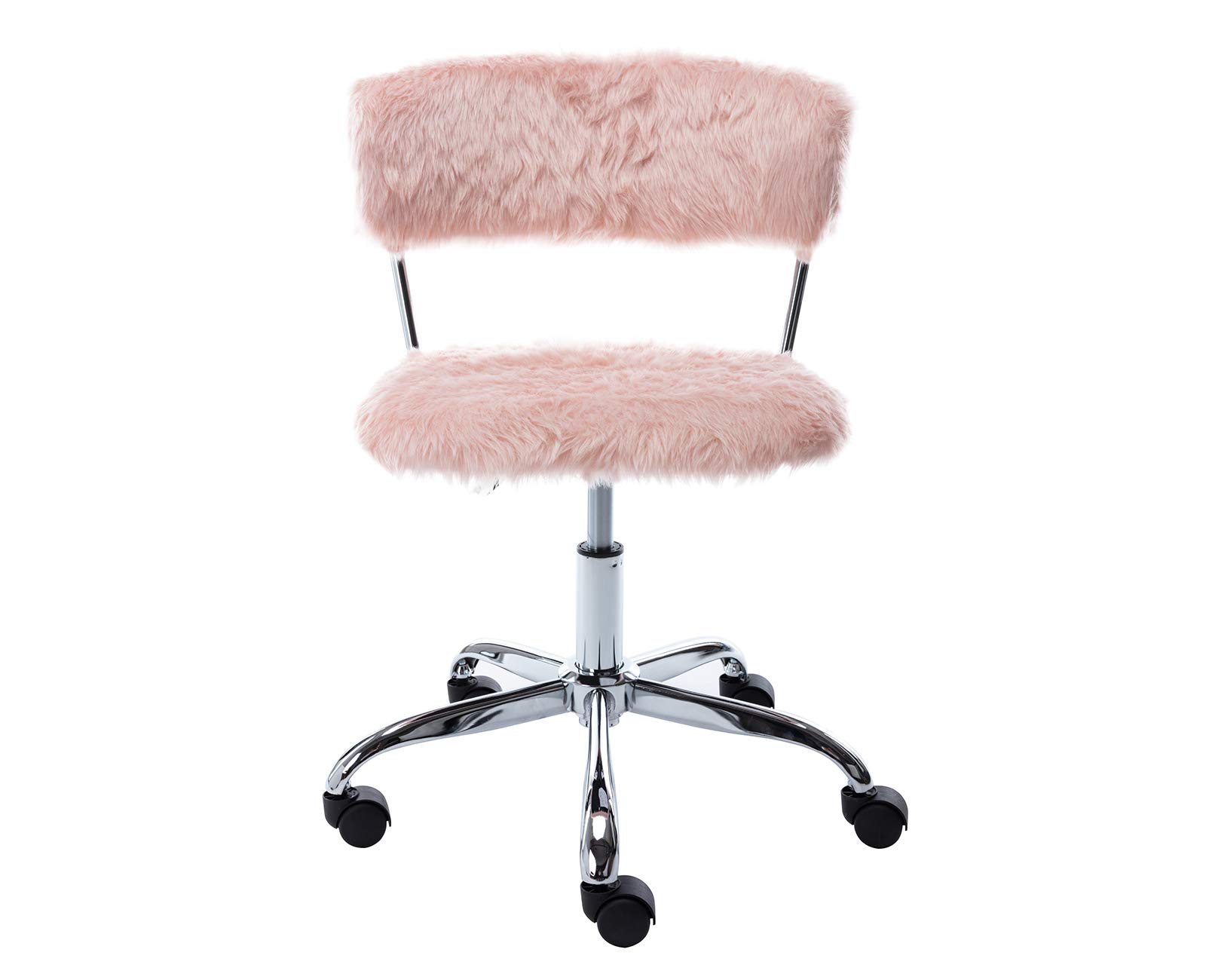 Kmax Fuzzy Office Desk Chair - Faux Fur Kids Armless Rolling Task Chair - Comfy Vanity Chair for Bedroom & Study - Ergonomic Home Office Chair for Girls & Teens - Soft Pink Gaming Chair for Dorm Room & Workspace