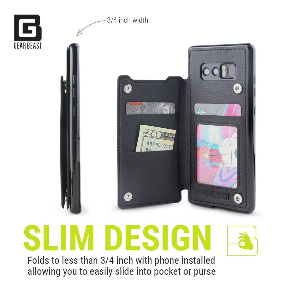Premium Genuine Leather Wallet Case for Samsung Galaxy Note 8 - Slim Protective Flip Cover with 5 Card Slots & Clear ID Window | Perfect for Everyday Carry, Business Meetings & Travel