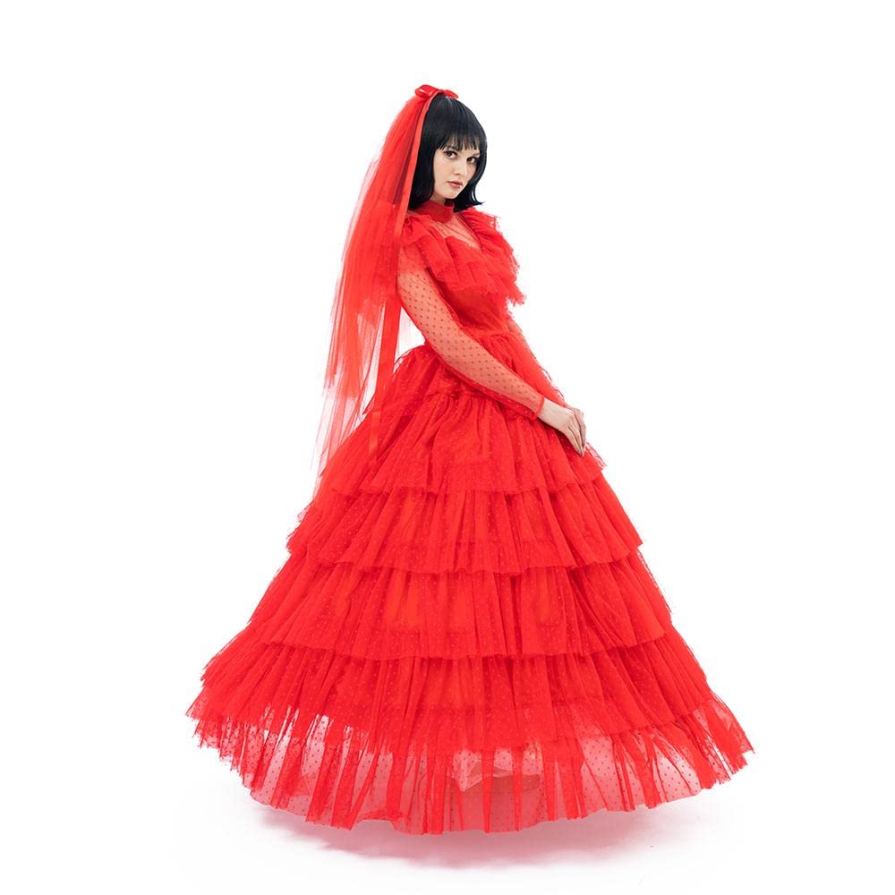 iSHOWcos Women's Gothic Red Lace Wedding Dress - Elegant Victorian Style Halloween Costume for Cosplay, Party, and Special Occasions