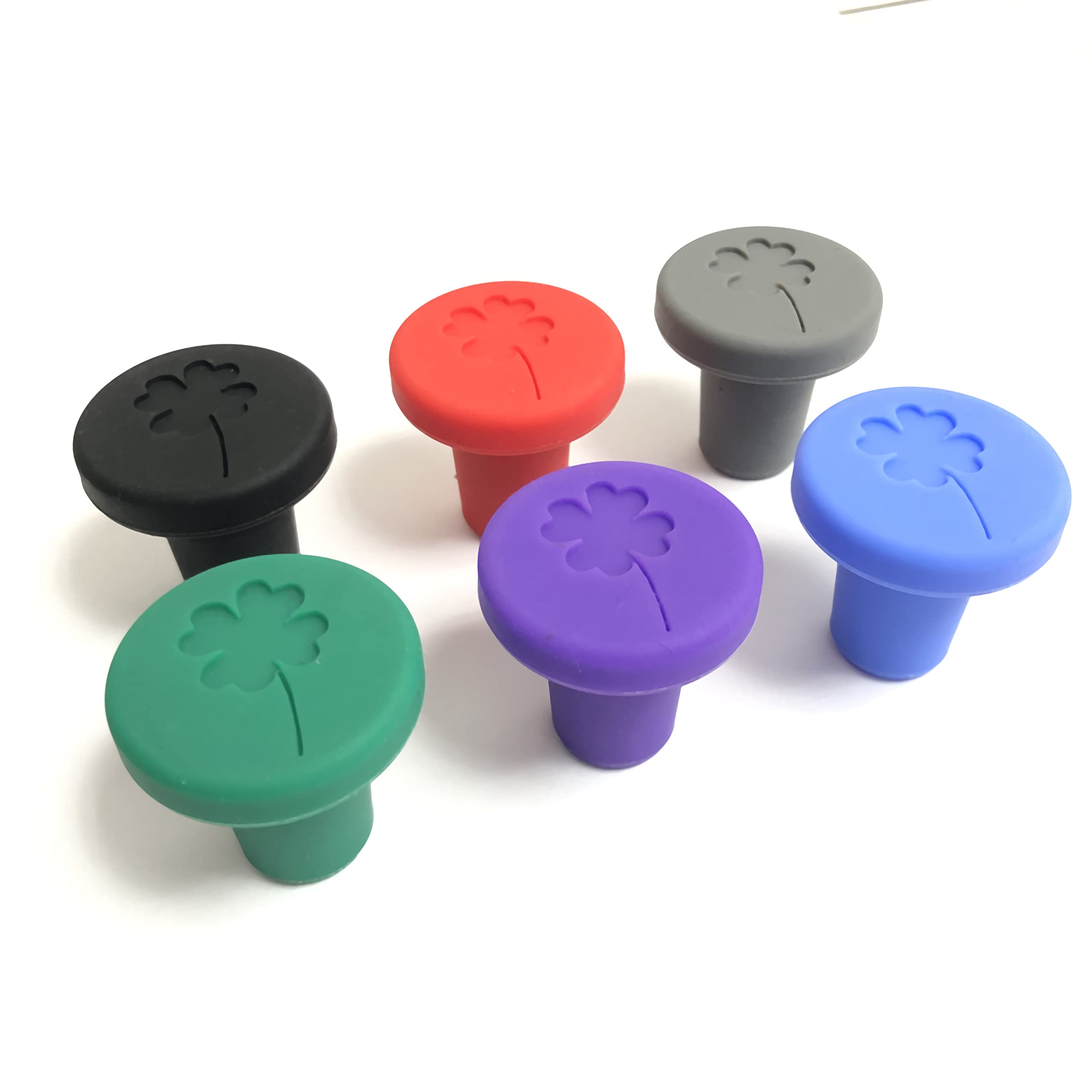 JCSMARTEC Set of 6 Lucky Clover Silicone Wine Stoppers - Beer Bottle Caps & Freshness Sealers for Wine, Champagne, and Liquor Bottles | Perfect for Home Bars, Parties, and Gifts