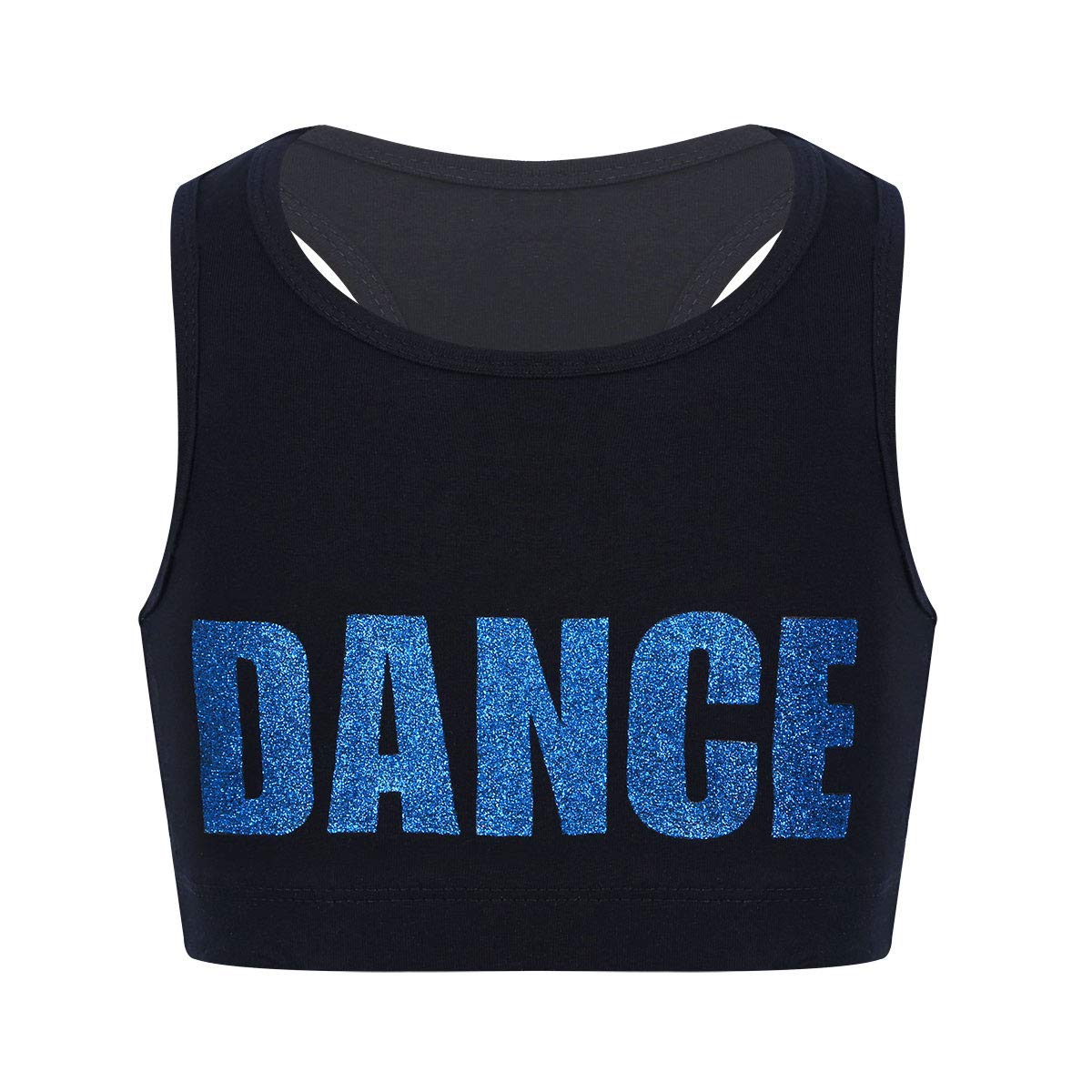 TiaoBug Girls Cotton Racerback Dance Top - Breathable Sports Bra Yoga Tee with Shiny Letters Print, Stretchy Gym Crop Top for Ballet, Jazz, Hip Hop & Aerobics Class