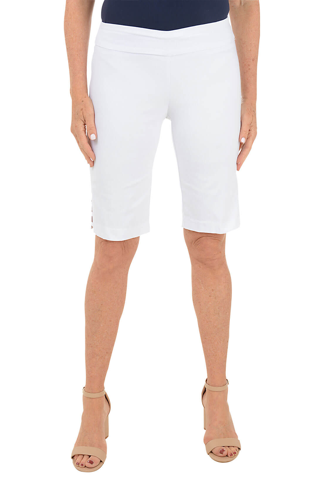 Lattice Hem Pull On Bermuda Shorts for Women - Comfortable Casual Summer Shorts with Stylish Lattice Design | Perfect for Beach, Vacation & Everyday Wear