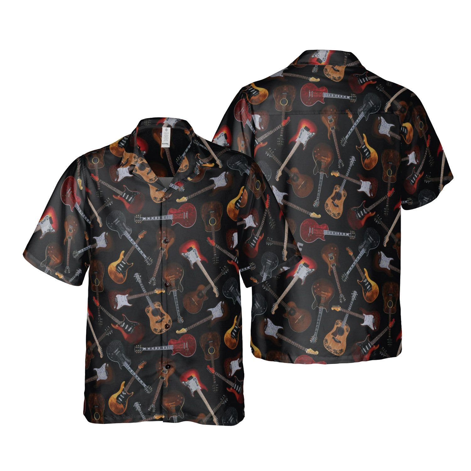 HYPERFAVOR Stylish Guitar Hawaiian Shirts for Men - Casual Short Sleeve Button Up Shirts - Perfect Gift for Musicians & Music Lovers - Ideal for Concerts, Beach Parties & Summer Outings
