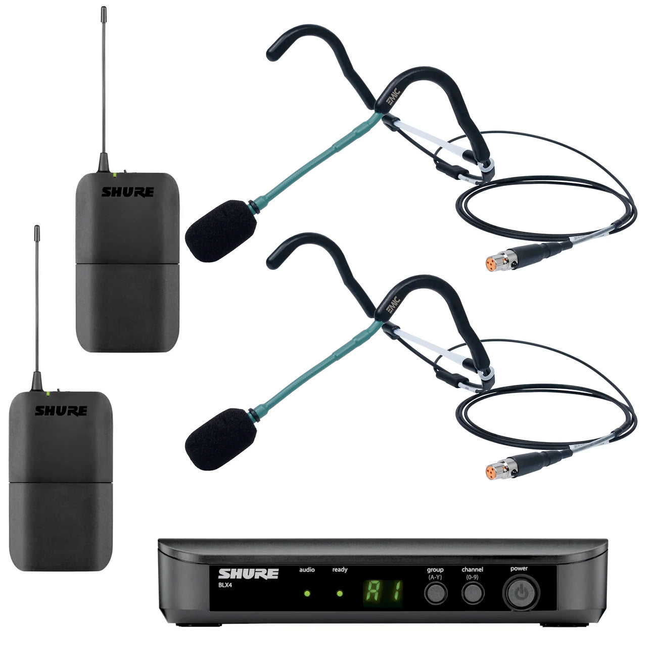Shure BLX Heavy-Duty Wireless Microphone System Bundle with 2 E Mic Fitness Headsets - Ideal for Gym Instructors, Fitness Trainers & Live Performances