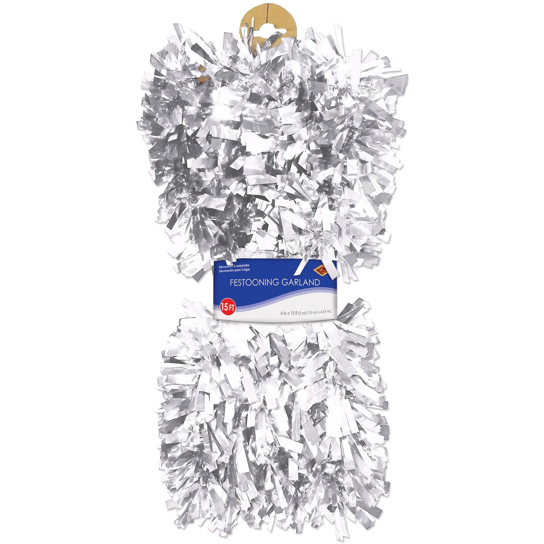 12 Pack Beistle 6-Ply Metallic Party Garland - White - Perfect for Birthday Decorations, Christmas Tree Trimming & Holiday Party Decor