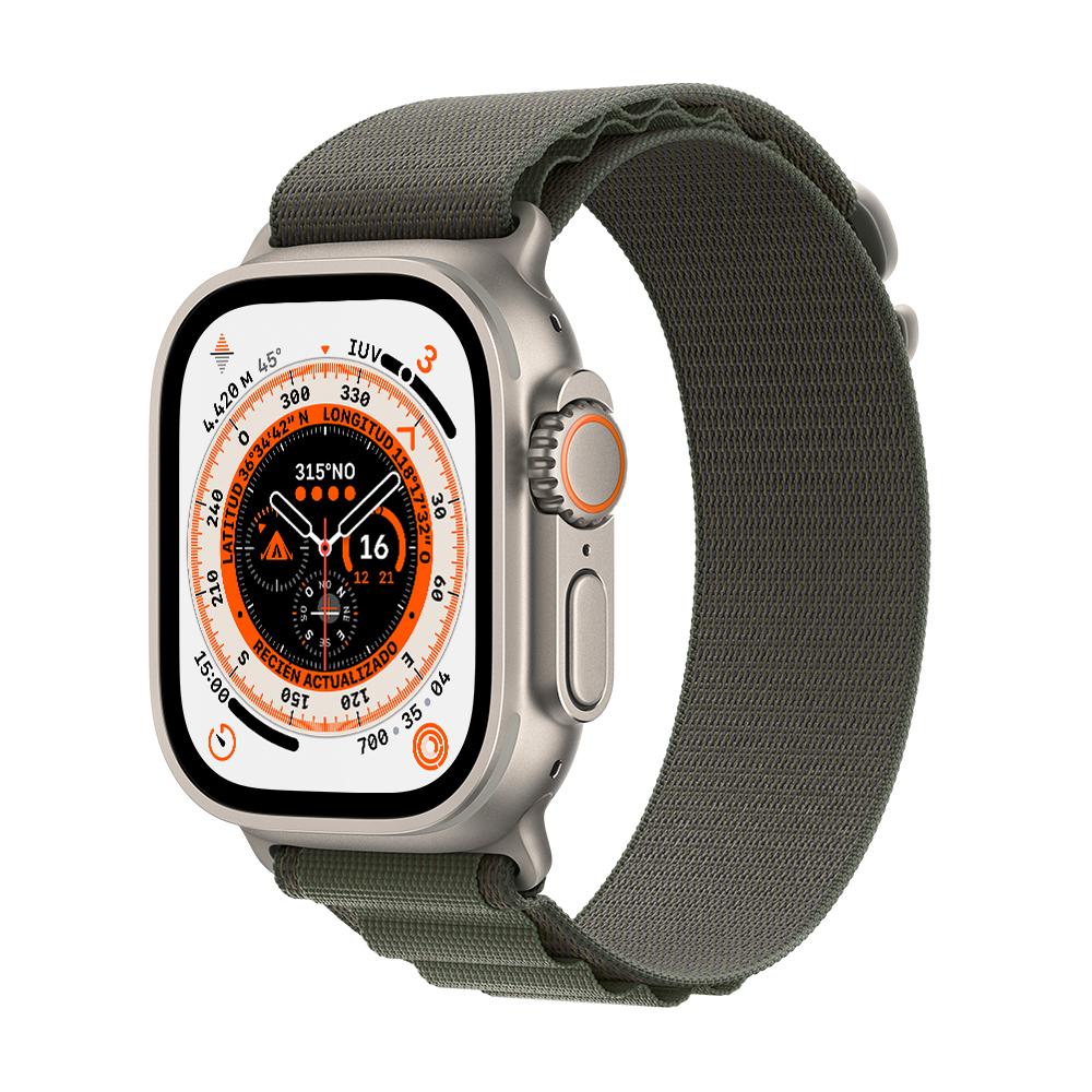 Apple Watch Ultra (GPS + Cellular) 49mm Titanium Case with Alpine Green Loop Band - Size M | Perfect for Outdoor Adventures, Fitness Tracking & Daily Wear
