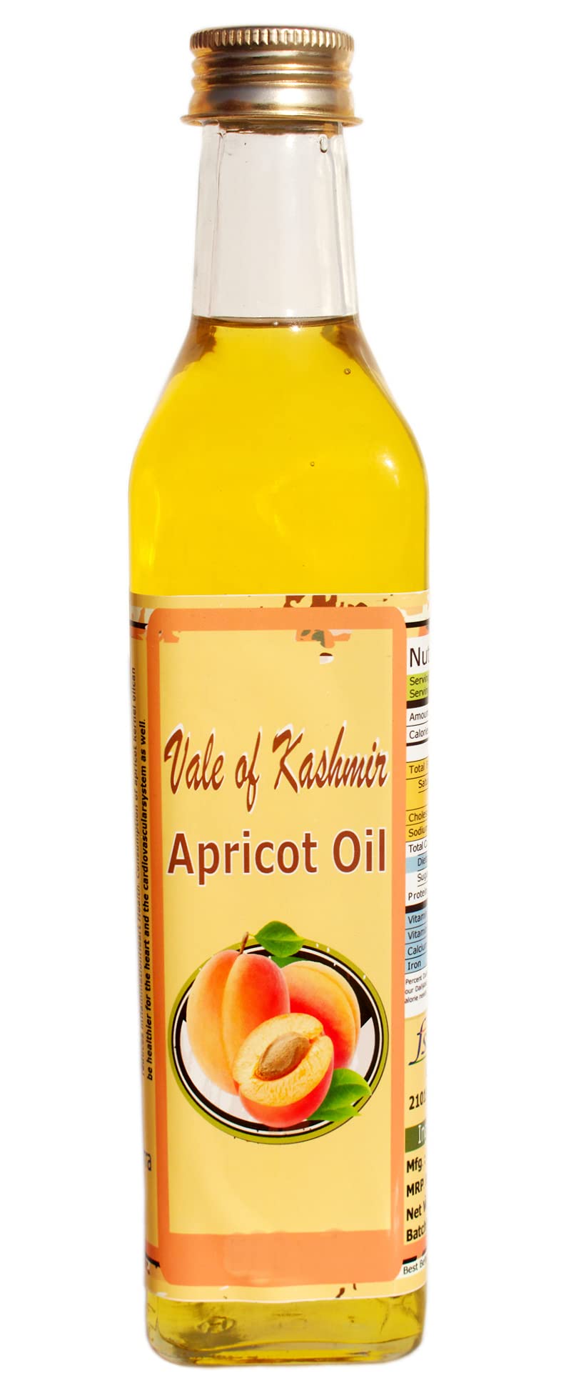 Vale Of Kashmir 100% Pure Natural Cold Pressed Apricot Oil - 100ml Glass Bottle for Face, Skin, Hair & Body Massage | Organic Moisturizer for Dry Skin, Anti-Aging & Aromatherapy | Perfect for DIY Beauty Recipes & Spa Treatments