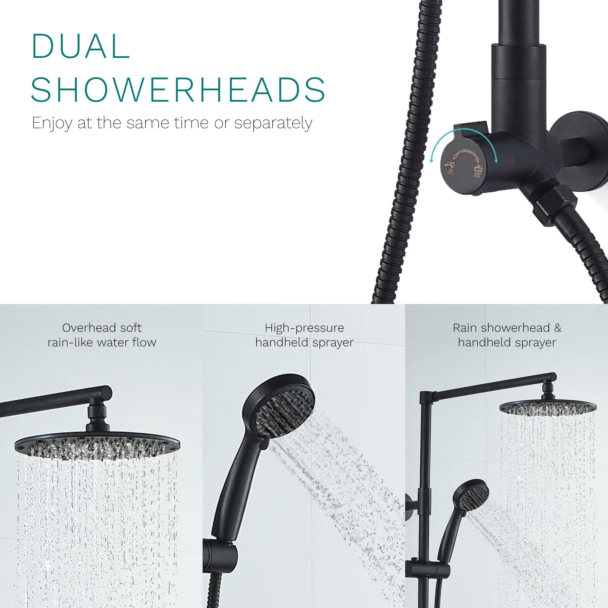 Polaris 3-in-1 Rain Shower System - 8 Inch Rainfall Shower Head with Handheld Shower Combo, 3-Setting Handheld Spray, Adjustable Shower Wand Holder & 60 Inch Hose (1.8 GPM, Matte Black) - Perfect for Luxurious Spa-Like Bathroom Experience