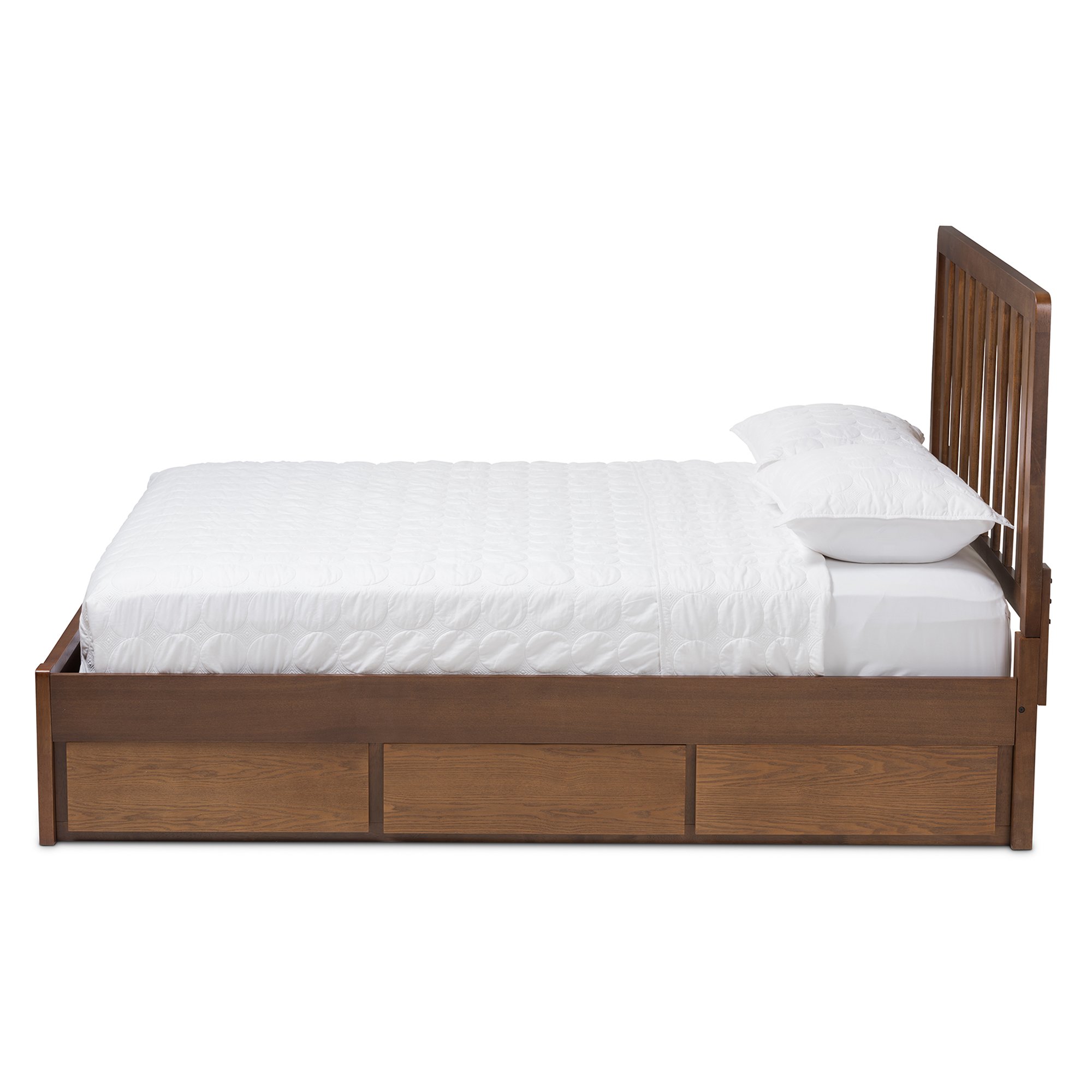 Baxton Studio Raurey Modern Walnut Queen Size Storage Platform Bed with Headboard - Stylish and Functional Bedroom Furniture for Small Spaces & Guest Rooms