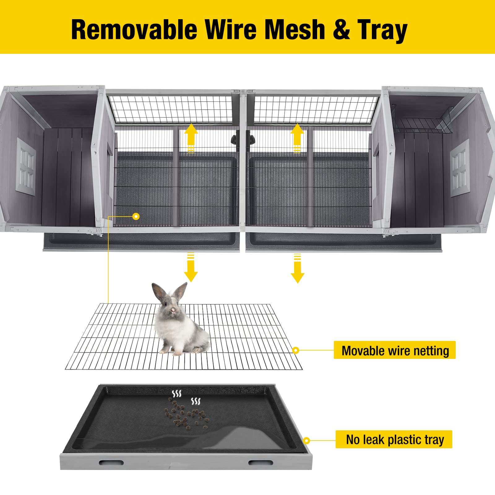 Aivituvin Rabbit Hutch Bunny Cage - Double House & Run Indoor/Outdoor Guinea Pig Cage with Deep No-Leak Trays & Wheels | Perfect for Small Pets Like Rabbits, Guinea Pigs & Hamsters | Great for Backyard, Patio or Indoor Use